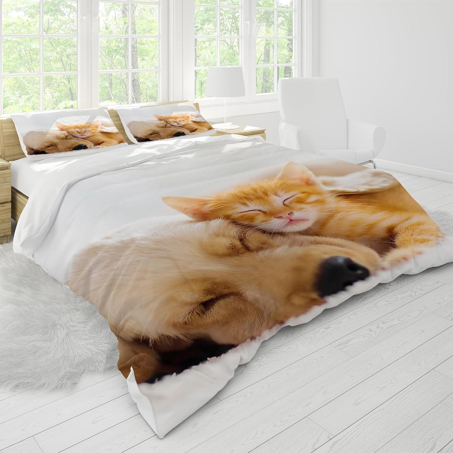 PORJDN Bedding Set Cats and Dogs, Children'S Bedding with Duvet Cover and Pillowcase 65 X 65 Cm. Kitty Pattern Duvet Cover 3D Pet Cat Duvet Cover Set (Cats and Dogs-2, 140 X 200 Cm) image number 6