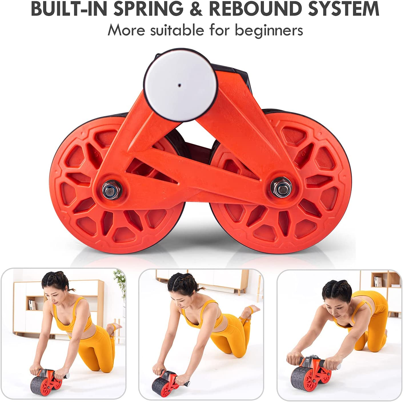 Leikefitness Ab Wheel Roller Automatic Rebound with Knee Pad Mat,Core Muscle Ab Trainer, Ab Workout Equipment for Abdominal Exercise (Red) image number 4