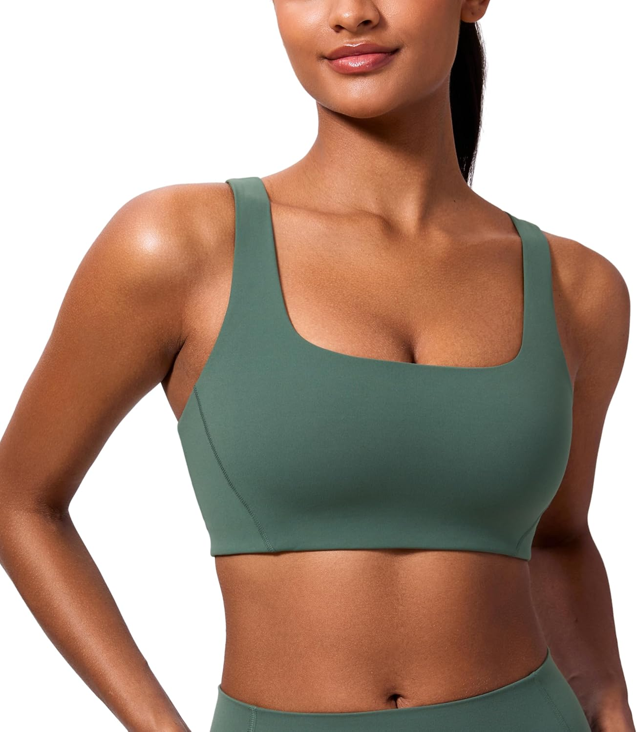 CRZ YOGA Butterlift Double Lined Square Neck Sports Bras for Women - Wireless V-Shaped Racerback Workout Yoga Bra Non Padded