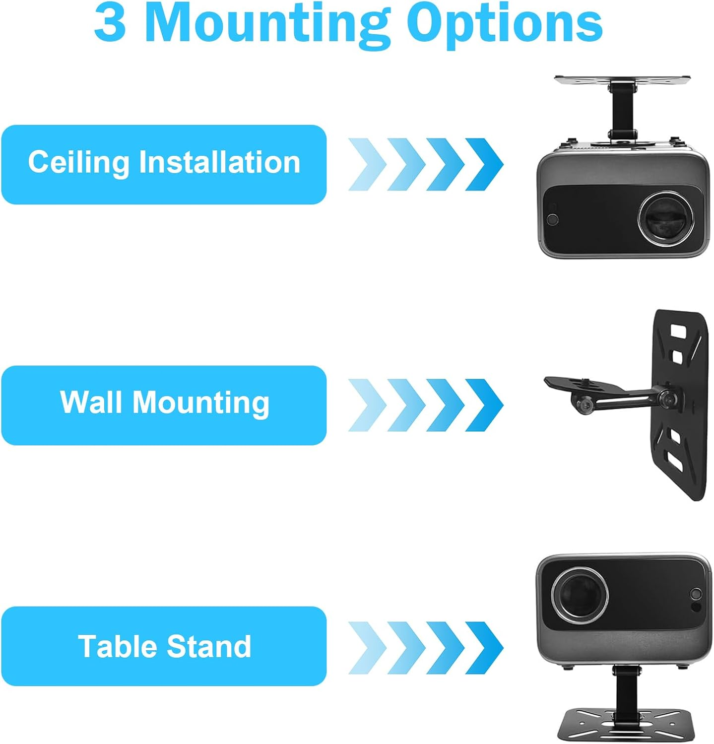 Yushengtai Projector Mount, Mini Projector Stand, Projector Mount for Wall Ceiling Mount, Projector Stand with 1/4 Inch Universal Screw Interface, 360&deg; Rotatable Projector Holder, Black image number 3