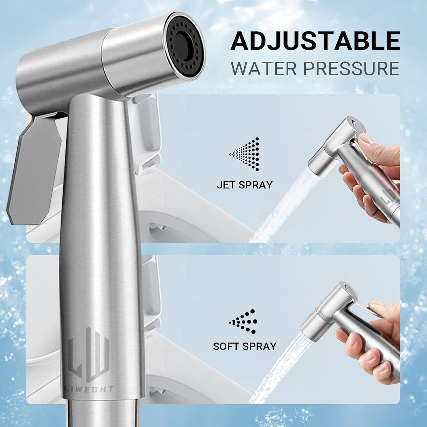 LIWEGHT Handheld Bidet Sprayer for Toilet - Adjustable Water Pressure Jet Spray with Bidet Hose for Feminine Wash，Stainless Steel Baby Cloth Diaper Spayer, Muslim Shower Bidet Attachment image number 3