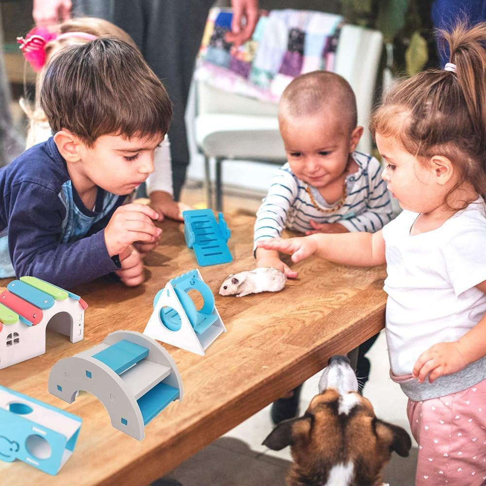 Hamster Toy, Set of 3 Hamster Accessories Set Rocker Swing Rainbow Bridge DIY Hamster Toys Training Toy Cage Decor Exercise Toy for Hamsters Rats Gerbils Small Animals