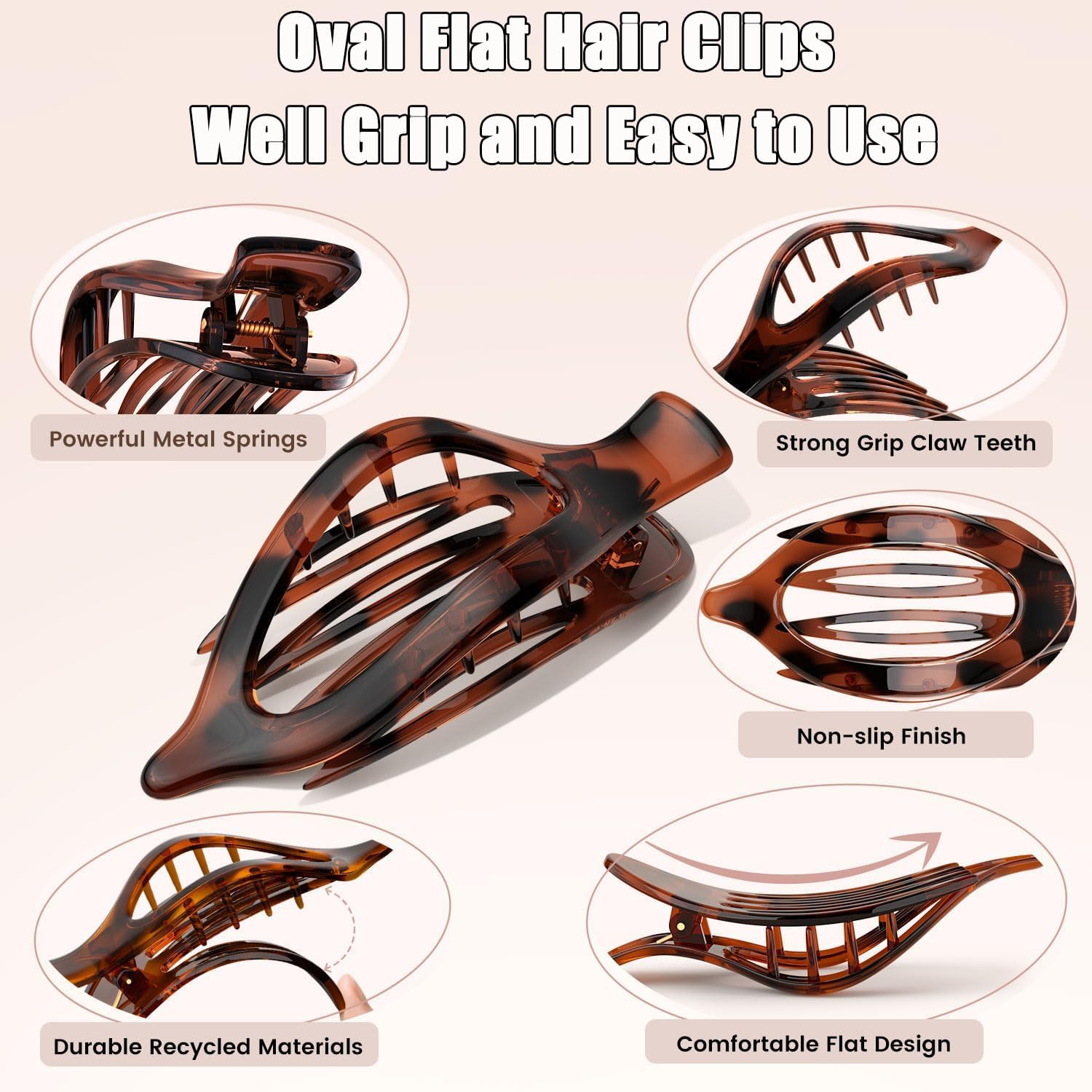 Women'S Hair Clip, Pack of 8, Flat Hair Clip, Claw Clip, Strong Hold & Non-Slip, Large Flat Claw Clip, Hair Clip for Inserting for Thick and Thin Hair image number 3