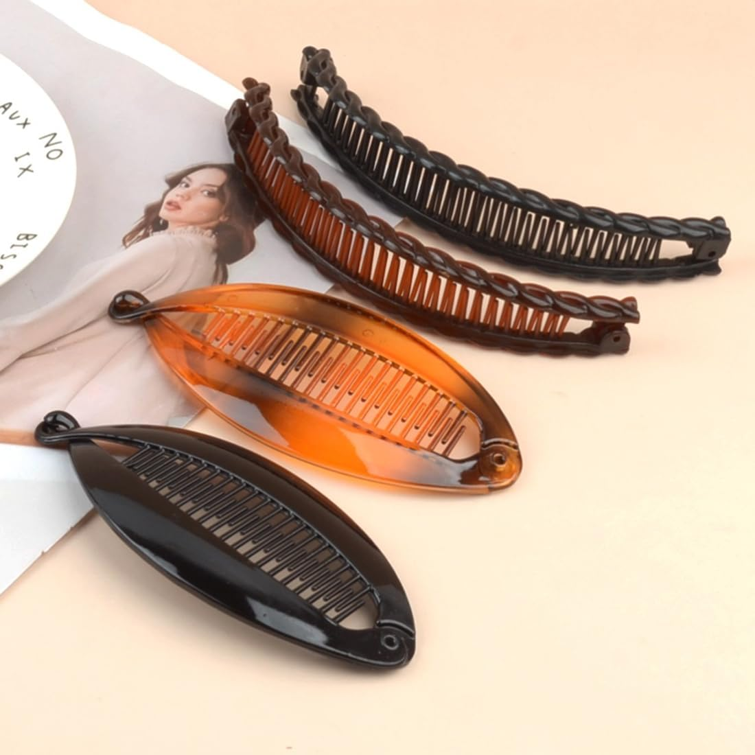 OUDQFCJ Banana Clip for Thick Hair, Retro Hair Accessory, Hair Comb, Vintage Fishtail, Hair Clips for Women and Girls, Pack of 4 image number 2