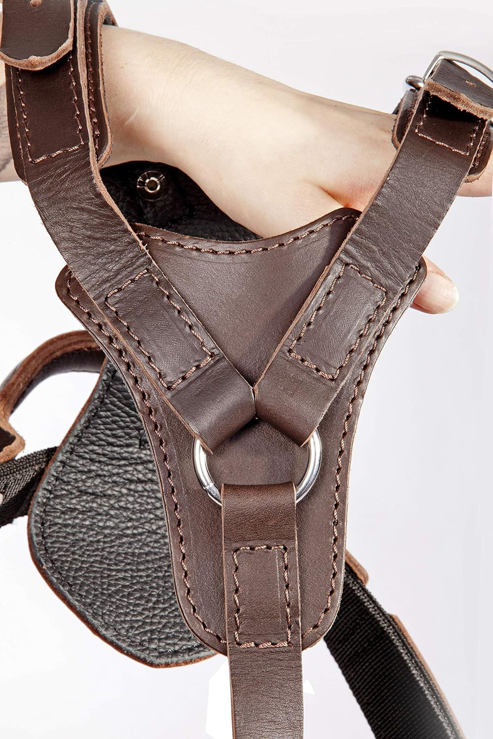 Dingo Gear Epic Dog Harness, Classic Leather with Almighty Safety System, Adjustable, Cushioned, Lined, Approved by Professionals, Size L, Brown (S05-18) image number 1