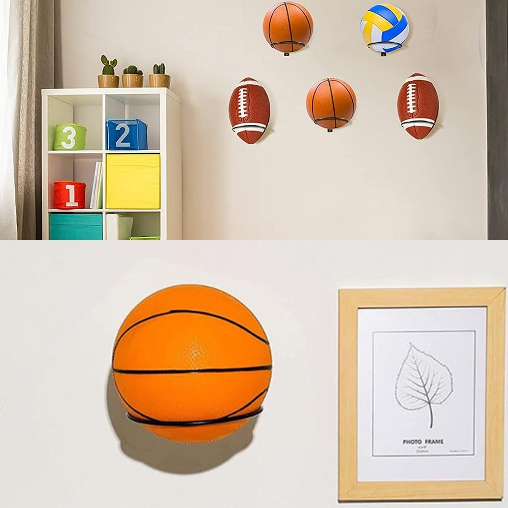 Armastuse 8 Pcs Metal Ball Holder Wall Mount, Metal Ball Holder Black Ball Rack Holder for Soccer Basketball Volleyball Rugby Football(Black) image number 2