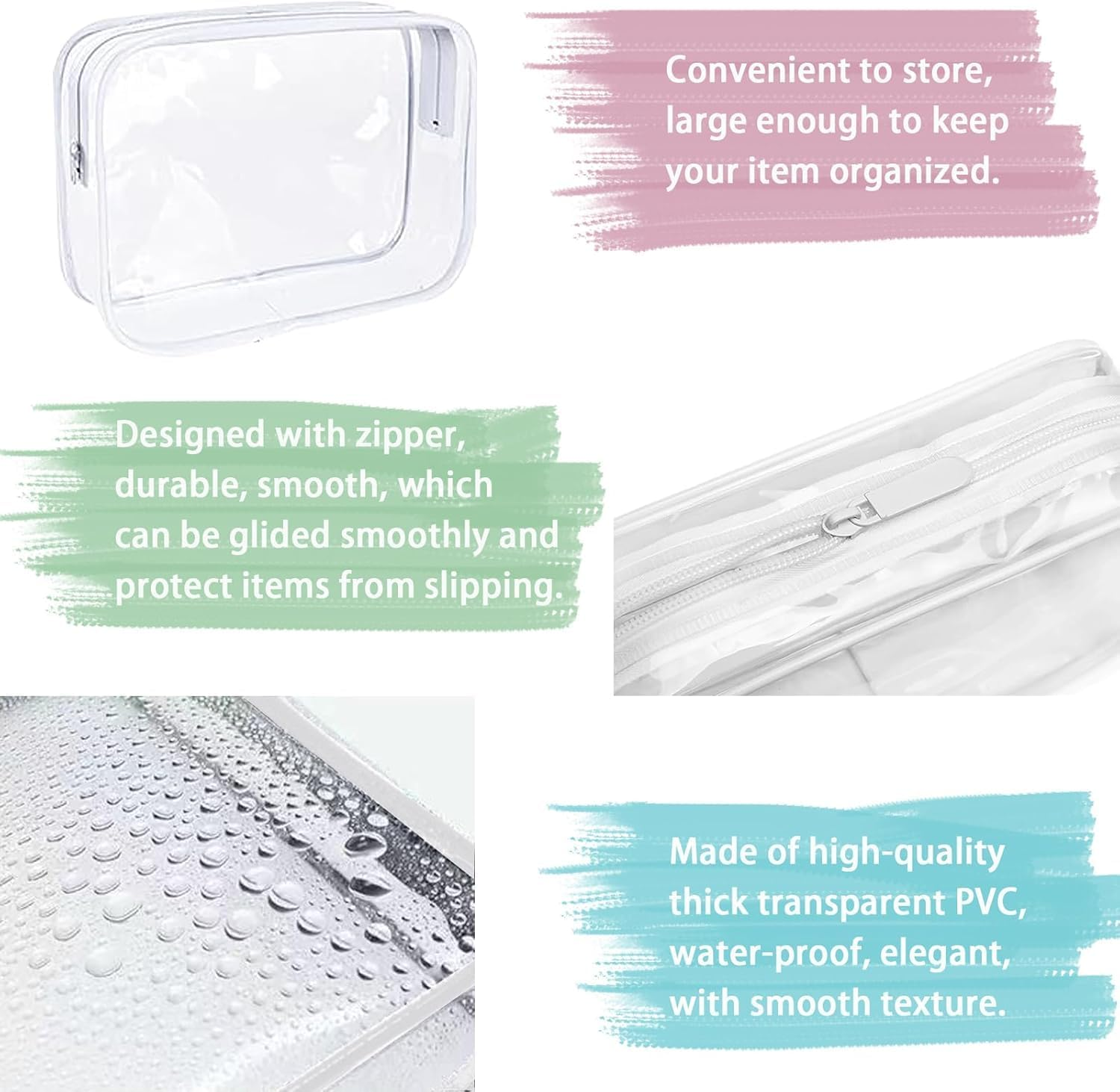 Hysgscwd 3Pcs Toiletry Bag, Clear Makeup Bag, Plastic Zippered Toiletry Carry Pouch, Waterproof Cosmetic Organizer Bag, Portable Cosmetic, Travel Luggage Pouch, Carry on Airport Airline Compliant image number 1