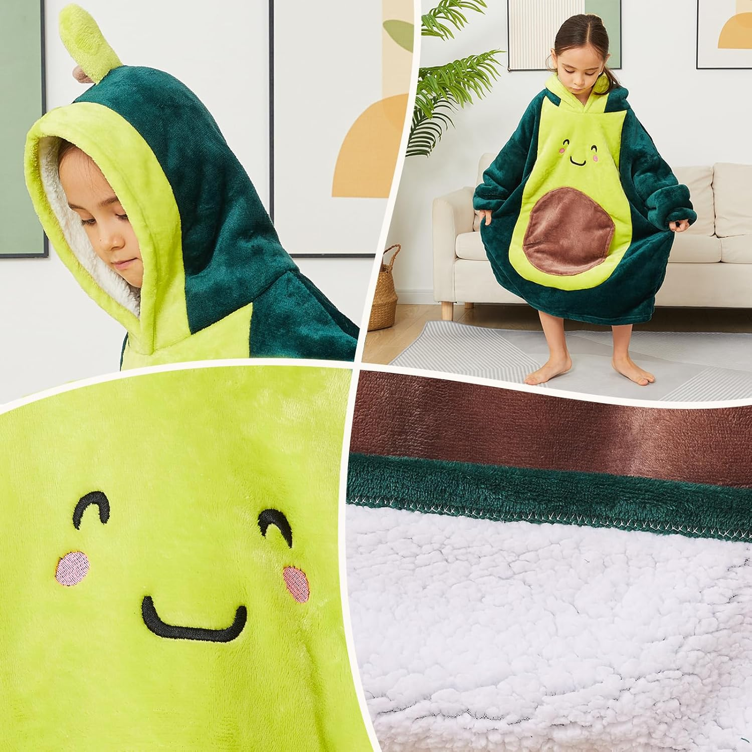 Oversized Wearable Blanket Hoodie, Long Sherpa Fleece Hooded Blanket for Adult Women Men and Children image number 2