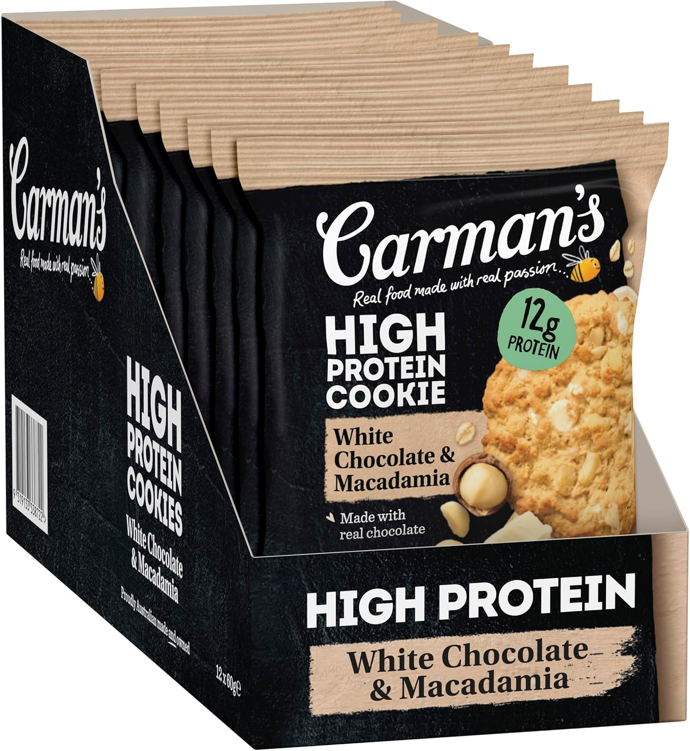 Carman'S White Choc and Macadamia Protein Cookie - 12 X 60G (Pack of 12) image number 1