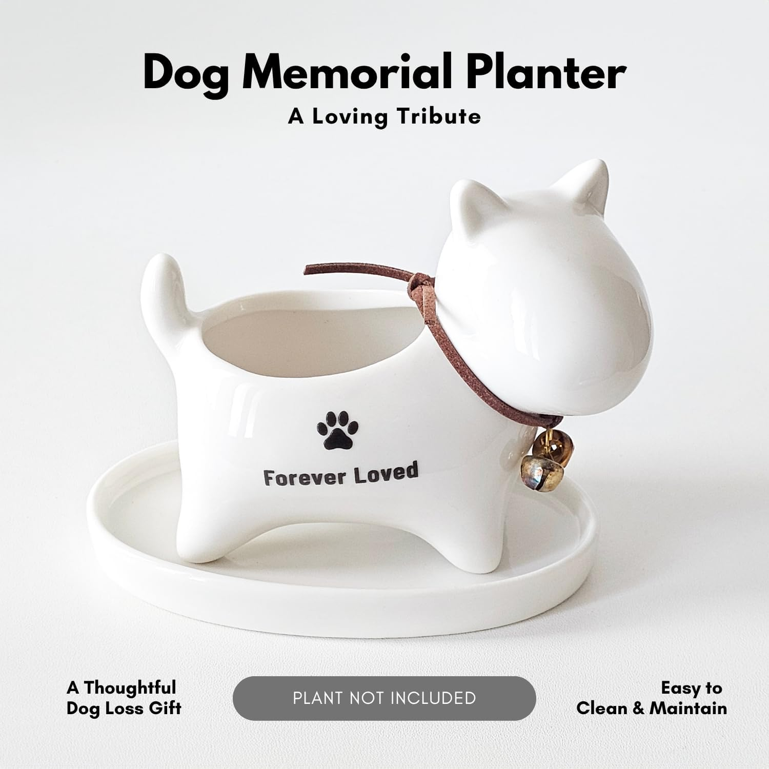 Ceramic Dog Memorial Planter Forever Loved Pot & Tray, Ideal for Succulents, Cacti, and Mini Plants