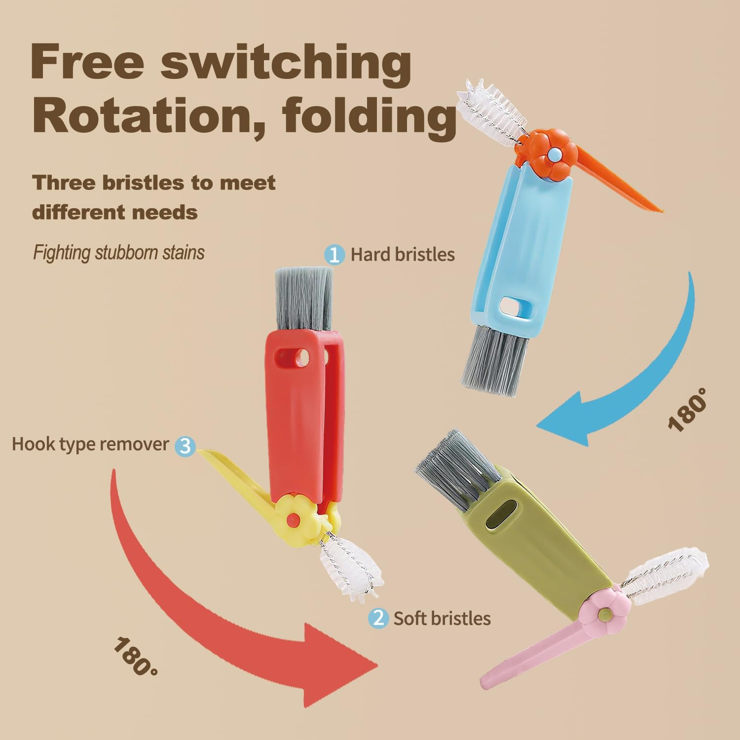 3 in 1 Cup Lid Gap Cleaning Brush Set, Bottle Cleaning Brush Multifunctional Bottle Cleaner Brush Home Kitchen Cleaning Tools, 3PCS image number 6