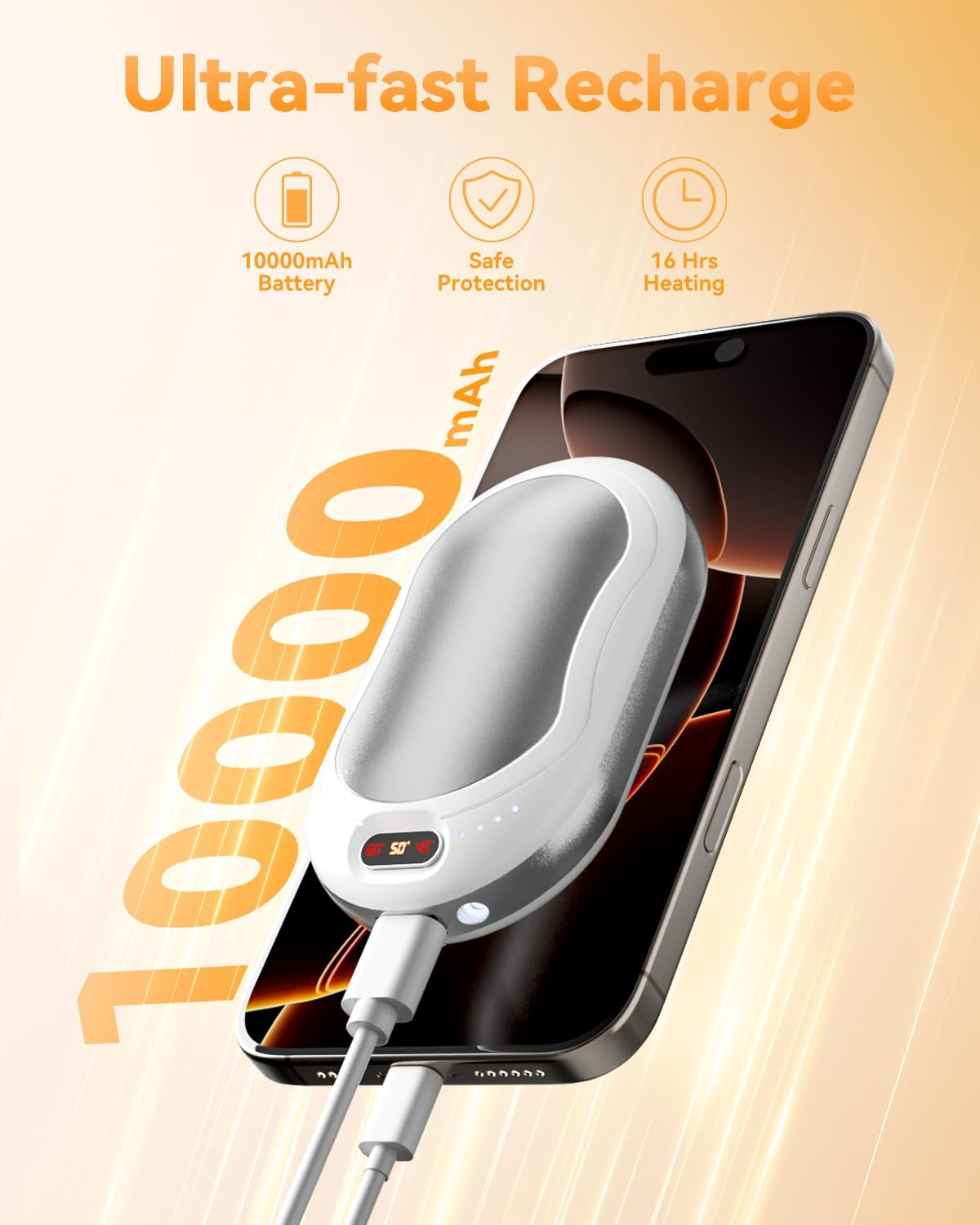 Hand Warmers Rechargeable - 10000Mah Double-Side Electric Hand Warmer, Fast Heating Reuseable Handwarmer, 3-Settings Pocket Heater, Travel Essentials, Gifts for Women Men, Outdoor, Camping image number 3