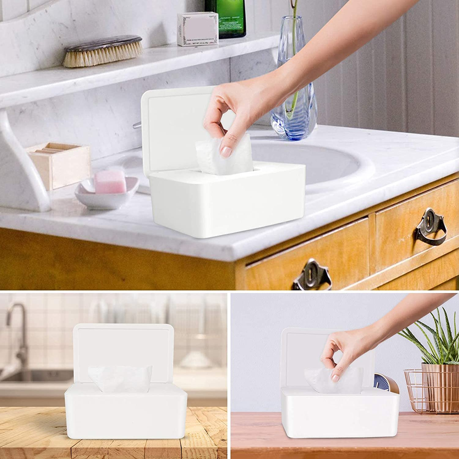 Tissue Storage Box Case Wet Wipes Dispenser Holder with Lid for Home Office image number 3