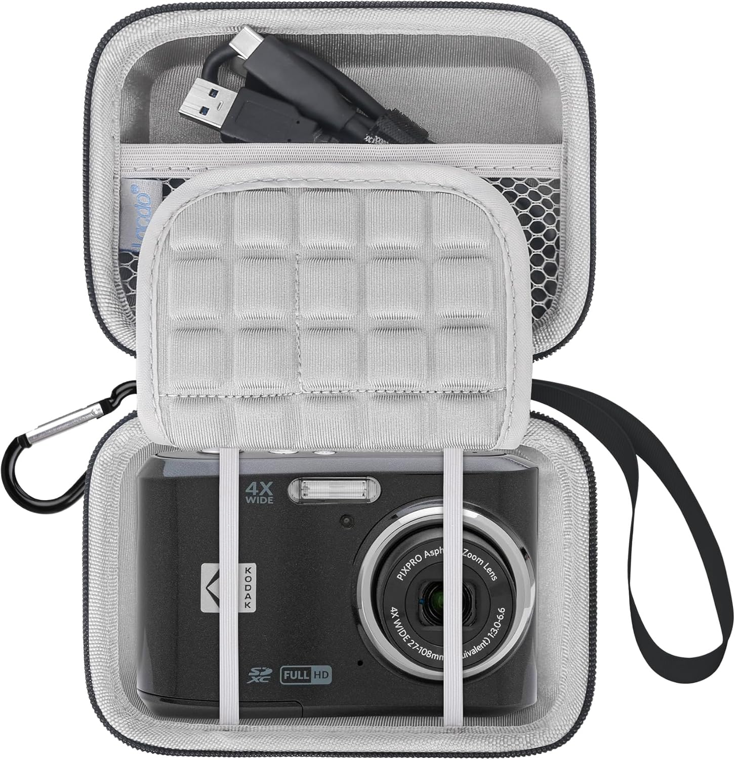 Lacdo Camera Case Compatible with KODAK PIXPRO FZ45 / FZ55 / FZ53 / FZ43 16MP Vlogging Digital Camera, Hard EVA Protective Camera Storage Trave Bag, Mesh Pocket Fit Batteries, USB Cable, SD Card,Black