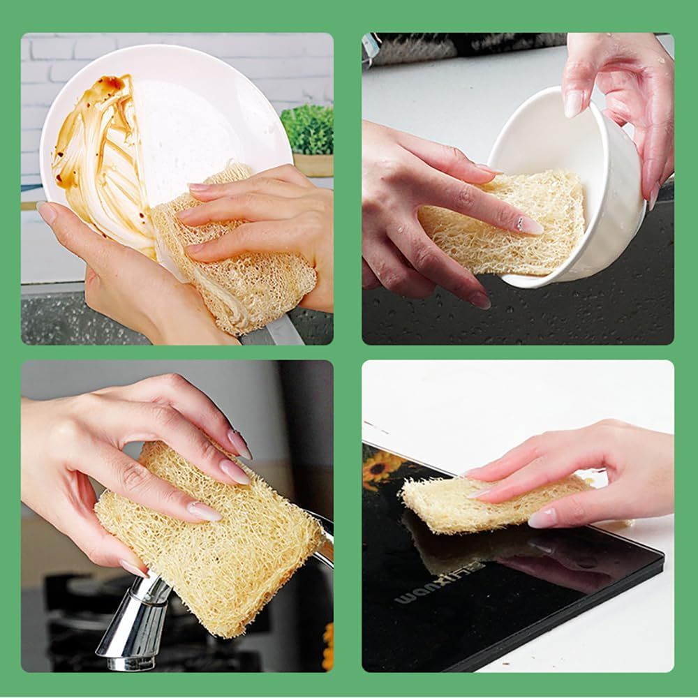 Natural Organic Loofah Sponge for Cookware, Kitchen, Bathtub and Body, Handmade Luffa Fiber, Biodegradable, Compostable & No Smell (Natural Beige*2, Rectangle) image number 4