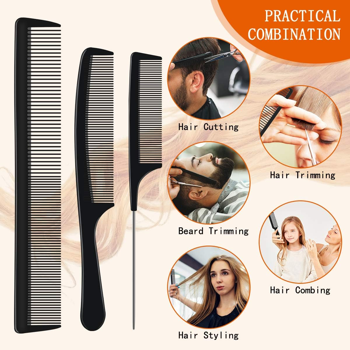 URAQT Hairdressing Set - 3Pc Combs & Brushes, Including Pin Tail & anti Static Fine Tooth Comb for Professional Salon Styling