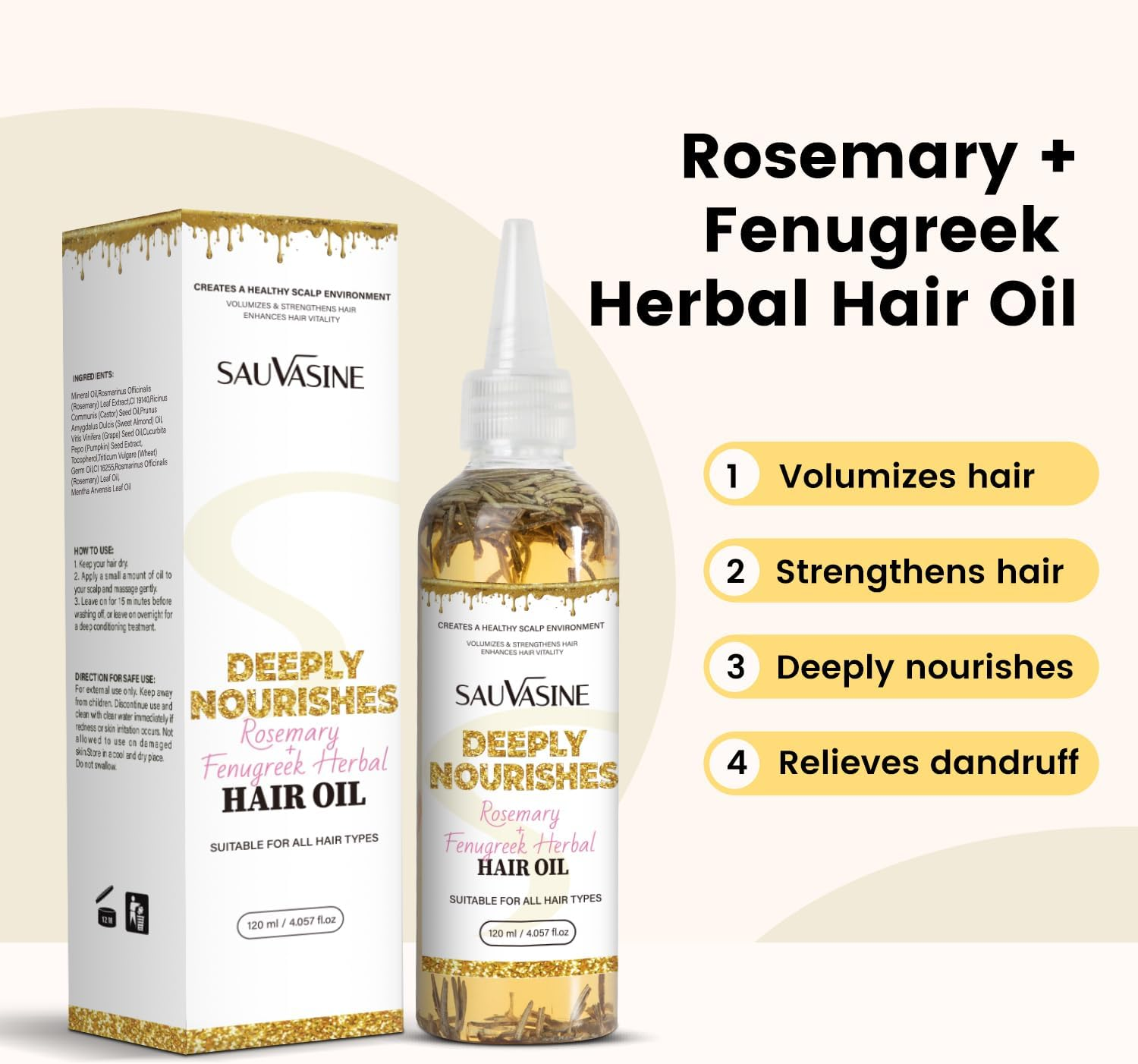 Organic Rosemary & Fenugreek Herbal Hair Oil for Hair Growth, for Natural Hair & Scalp Treatment for All Hair Types, Women & Men image number 2
