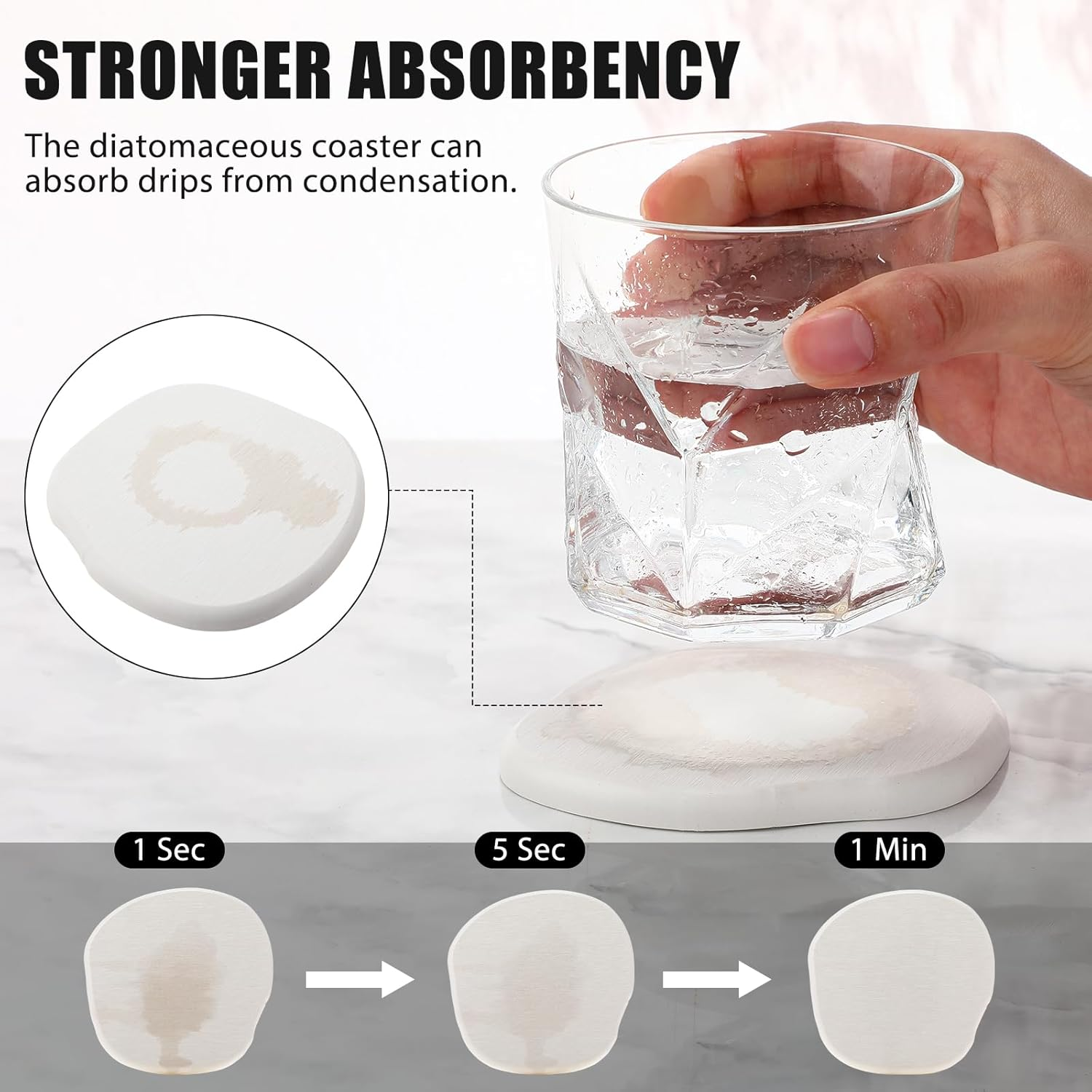 Diatomaceous Earth Coasters Set of 8，Cool Absorbent Quick-Dry Drink Coasters for Desks, Cute Modern Stone Design with Stylish White Aesthetic (8, White)