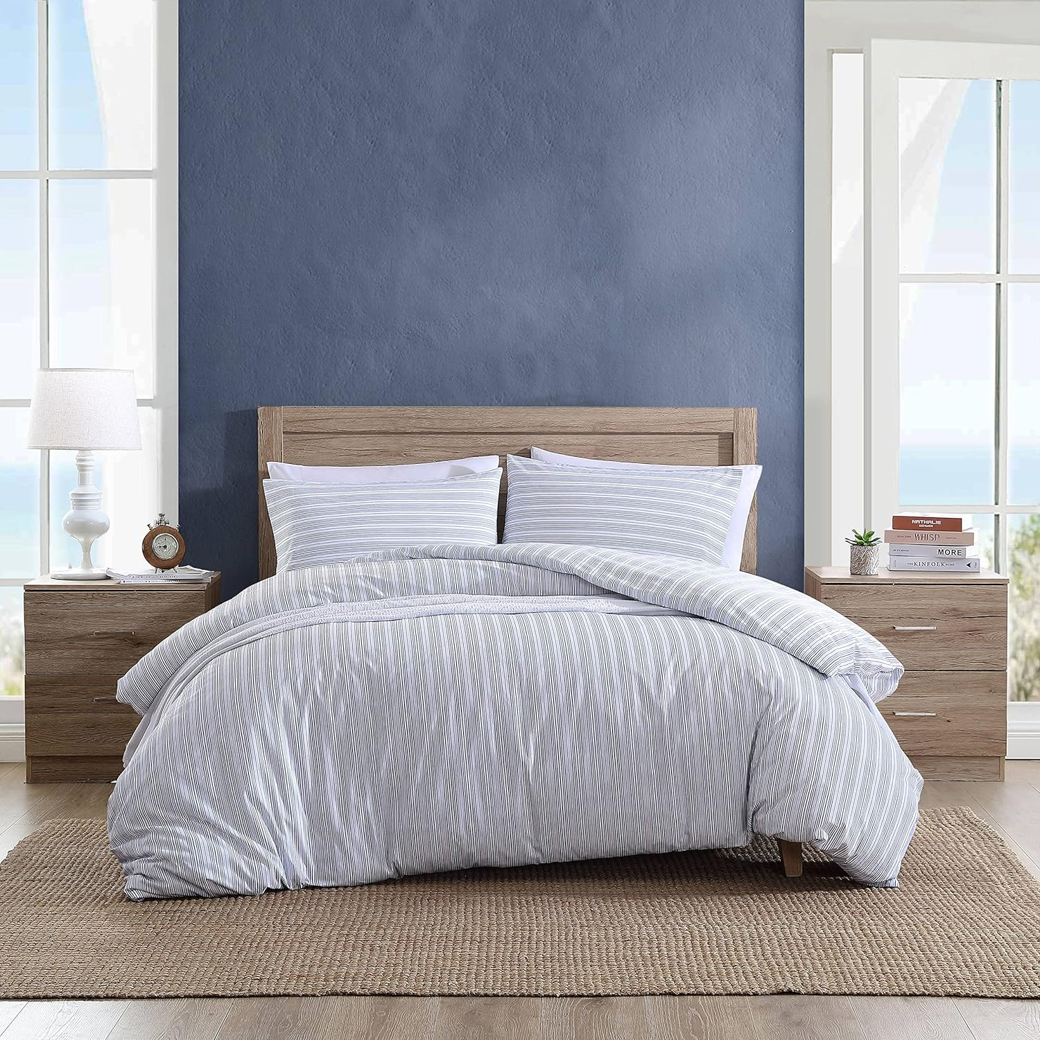 Nautica- King Duvet Cover, Cotton Reversible Bedding with Button Closure, Casual Home D&eacute;cor for All Seasons (Beaux Stripe Blue, King)