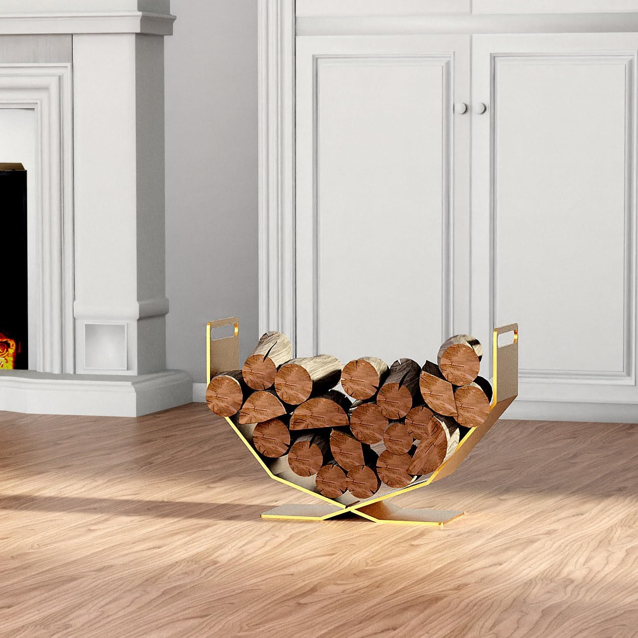 BRENNHOLZ Firewood Rack,17.72 Inches Decorative Heavy Duty Firewood Storage Rack Wood Holder for Outdoor Indoor (Gold) image number 5