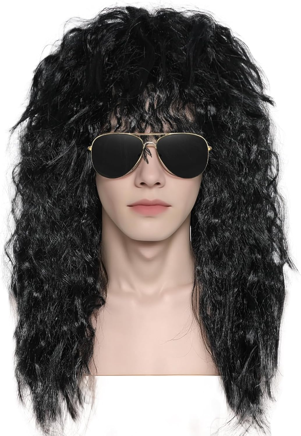 80S Mullet Wig for Men Women Rock Disco Wigs Long Brown Curly Punk Rock Hair Wig 70S 80S Costumes for Halloween Cosplay Party image number 3