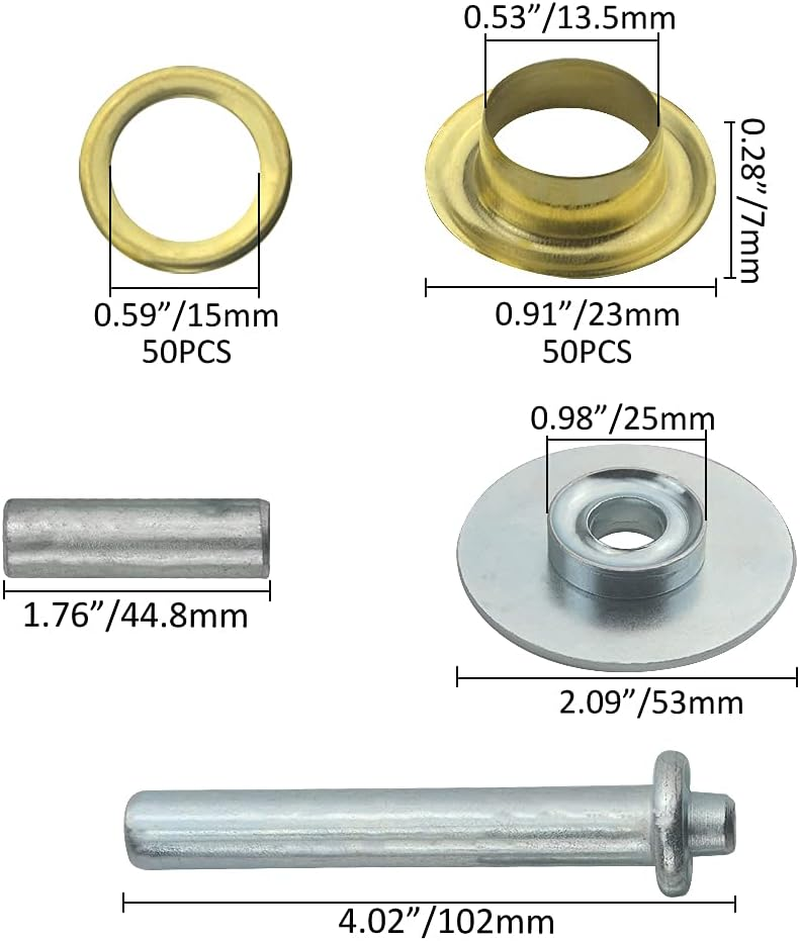 XINMEIWEN 103 Sets Metal Grommet Tool Kit 1/2 Inch Grommet Eyelets Set with 3Pcs Installation Tools for Fabric Leather Craft Making (Gold) image number 3