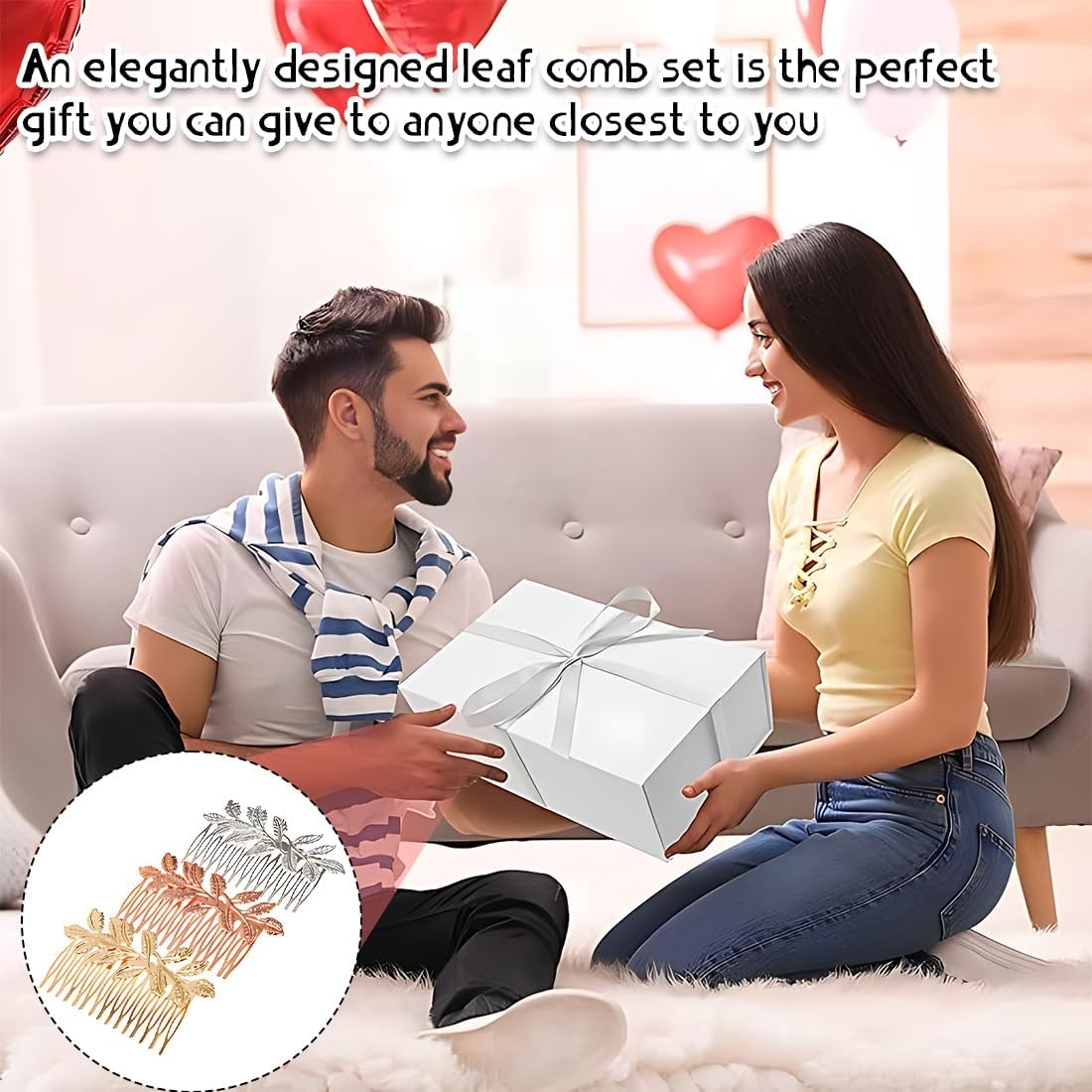 LAKJUOZ Pack of 3 Gold Hair Accessories, Golden Hair Combs, Elegant Smooth Alloy Leaf Hair Accessories for Women, Beautiful and Charming, Easy to Use, Ideal for Individual Hair Styling Design image number 3