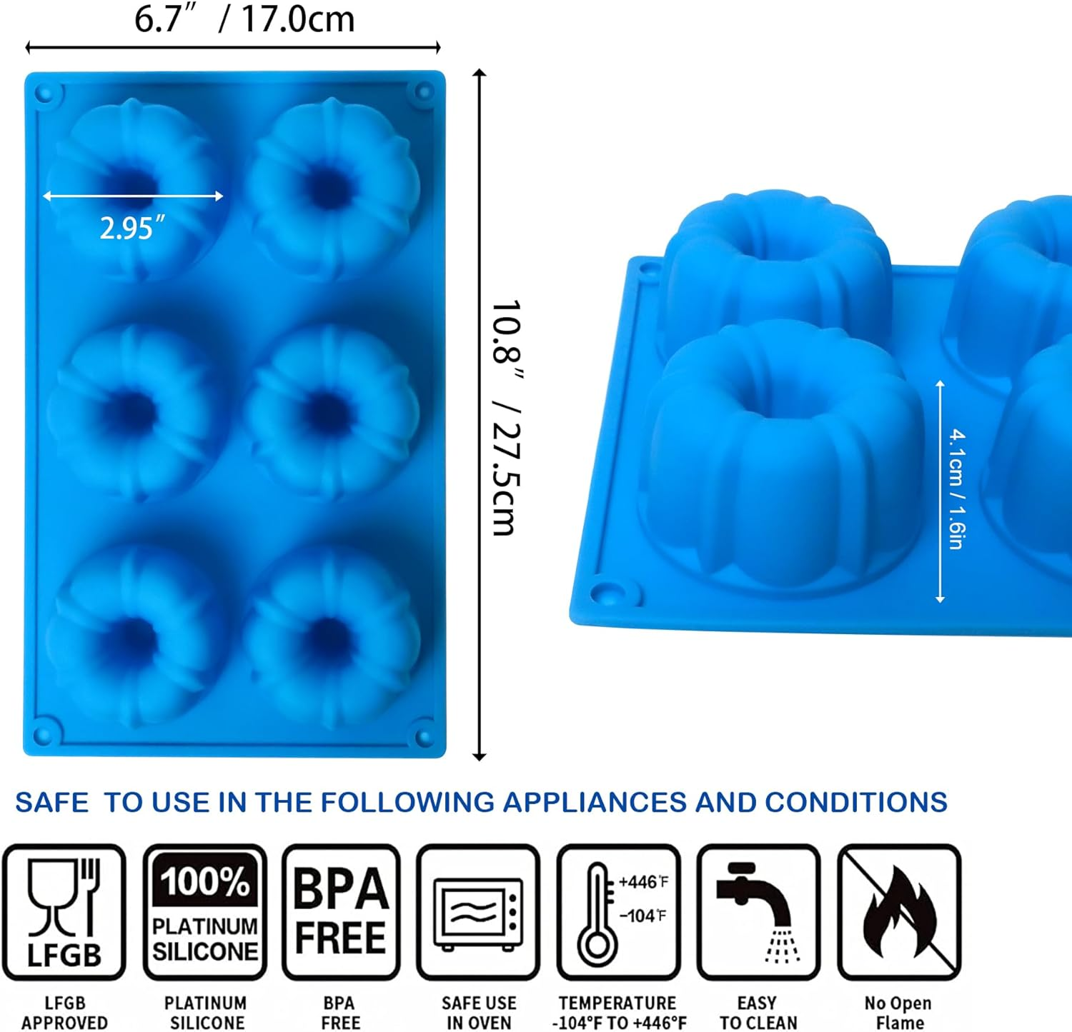 Sidosir Mini Fluted Tube Cake Pan, 6 Cavity Heritage Fluted Tube Cake Silicone Mold for Family Baking,Non Stick Fancy Design Molds for Fluted Tube Cake, Mousse Cups, Jelly