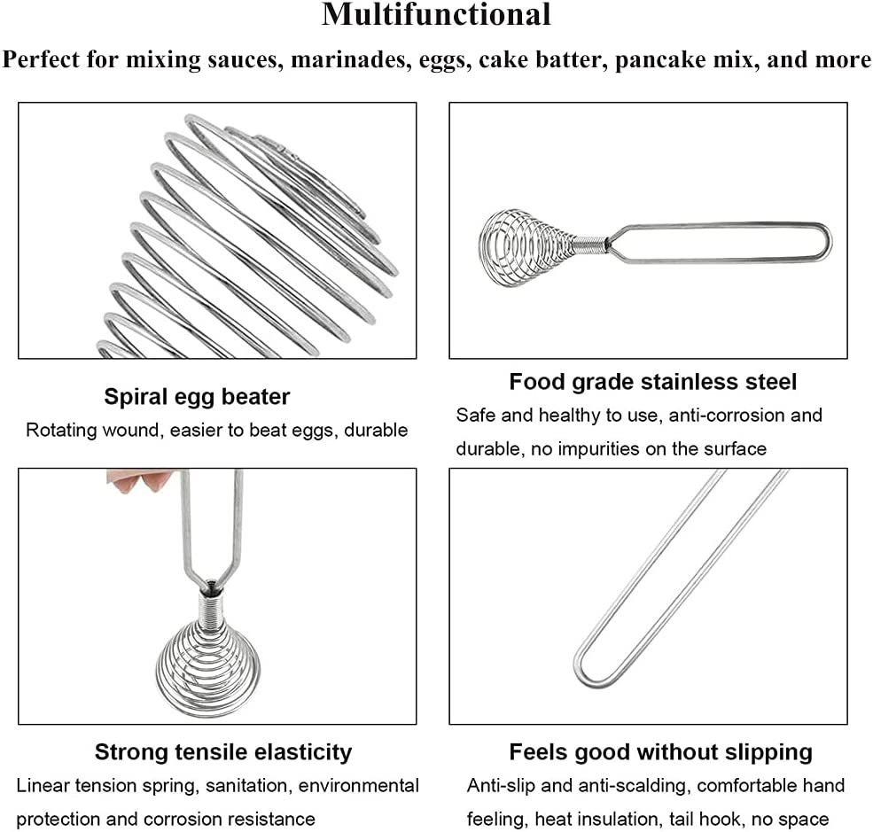 Stainless Steel Spring Coil Whisk Wire Whip Cream Egg Beater Gravy Cream Hand Mixer Kitchen Tool Accessories for Mixing, Blending, Beating, Stirring, Cooking image number 3