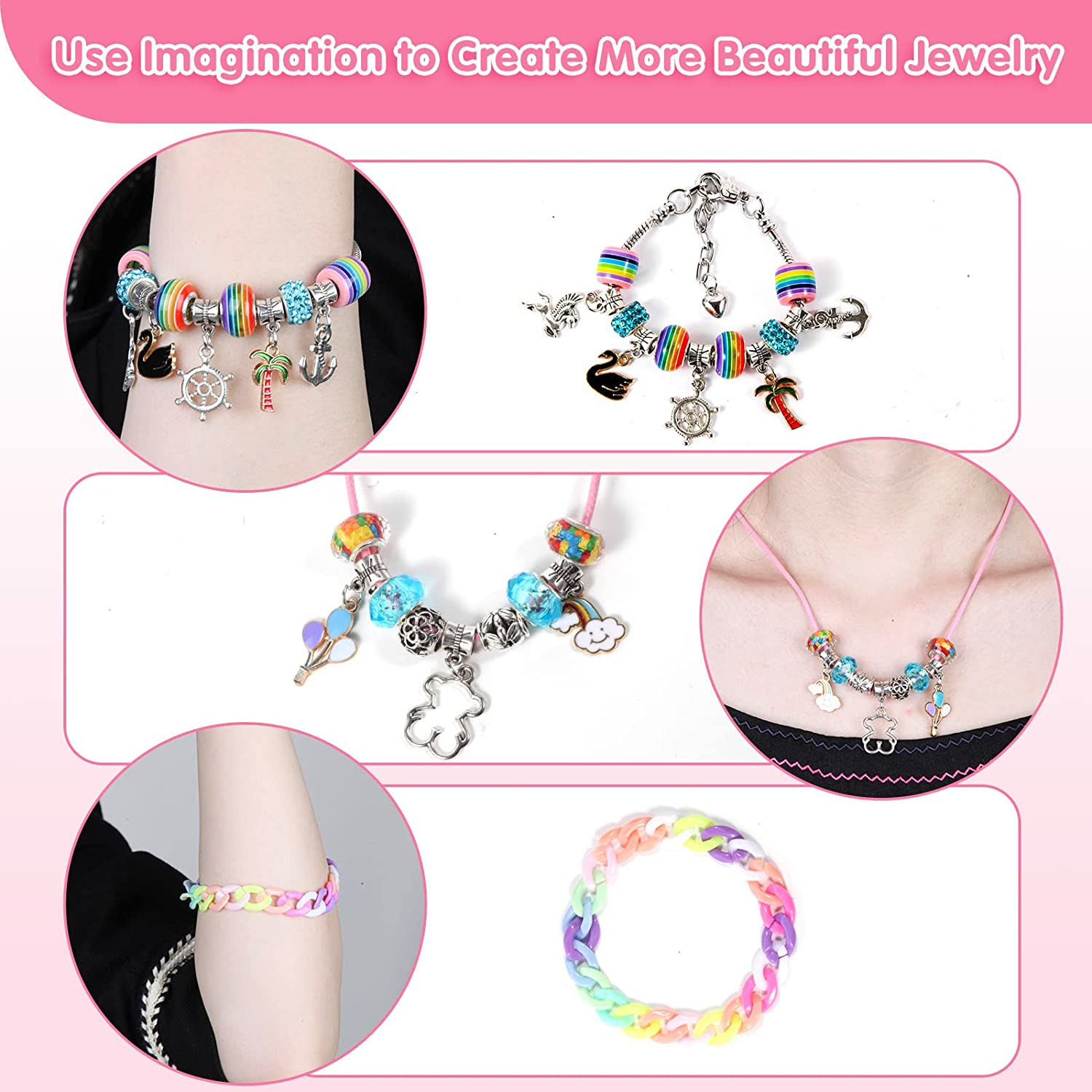 Bracelet Making Kit for Girls, 138Pcs Charm Kids Jewellery Making Kits, DIY Jewelry Making Gifts Set for Girls Age 6 7 8 9 10 11 12 Year Old