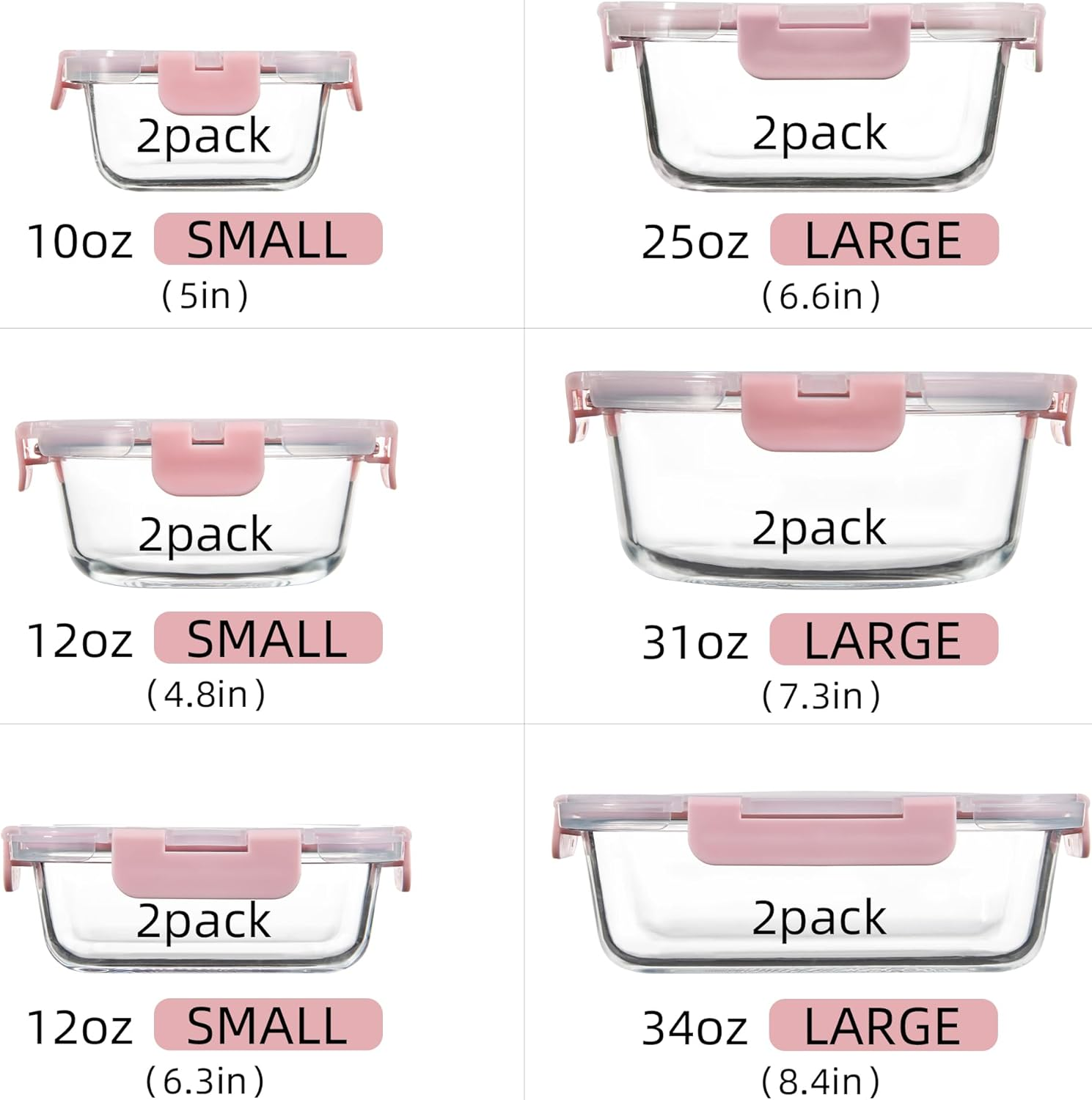 Glass Meal Prep Containers with Lids 12 Pack Airtight Glass Meal Prep Containers, Stackable & Leak-Proof, Dishwasher Safe, Pink - Mint Green image number 7