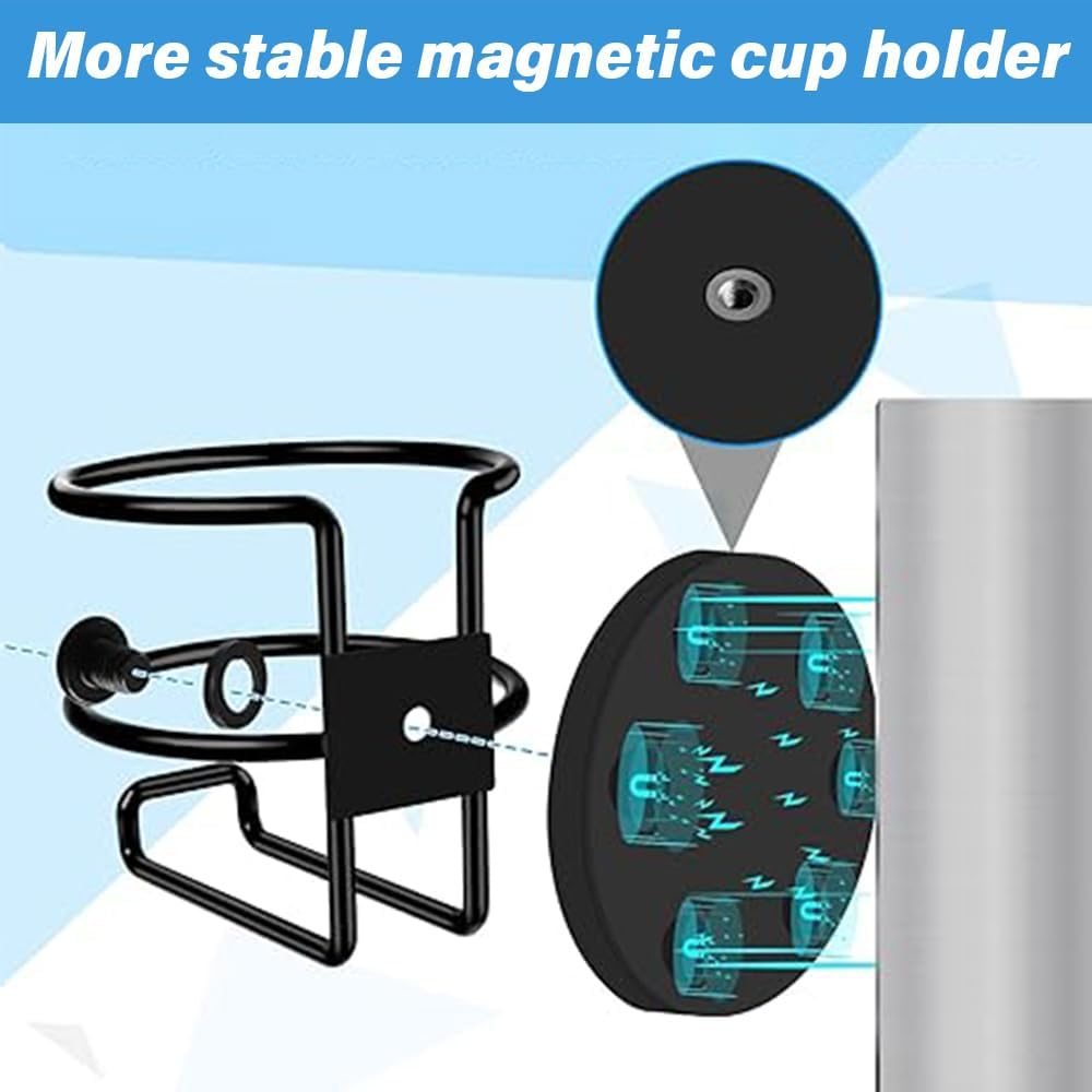 Magnetic Cup Holder 2 Pack, Heavy Duty Metal Beverage Holder, Portable Magnet Cup Holder, Bottle Holder for Refrigerator, Treadmill, Boat, Bus, Car, Side Magnetic. image number 5