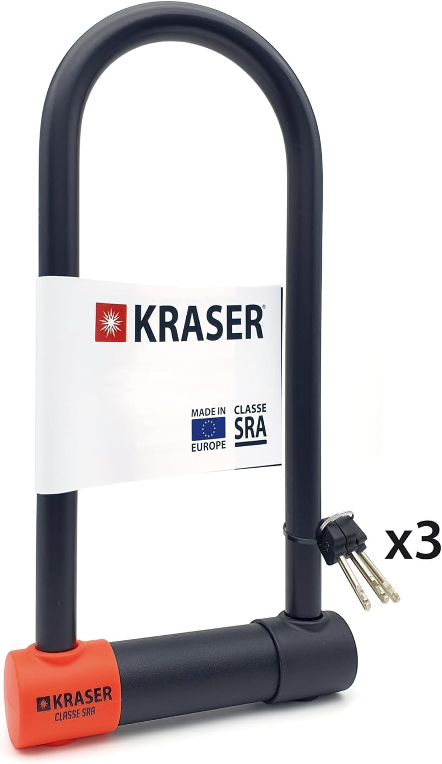KRASER KR120L Robust U Lock Motorcycle, SRA Approved, Tested High Security, 120X310Mm/4.7X12.2In &Oslash;18Mm/0.7 Shackle Double Locking, Anti-Pick Lock, Heavy Duty anti Theft U Lock for Moto Scooter Ebike image number 1