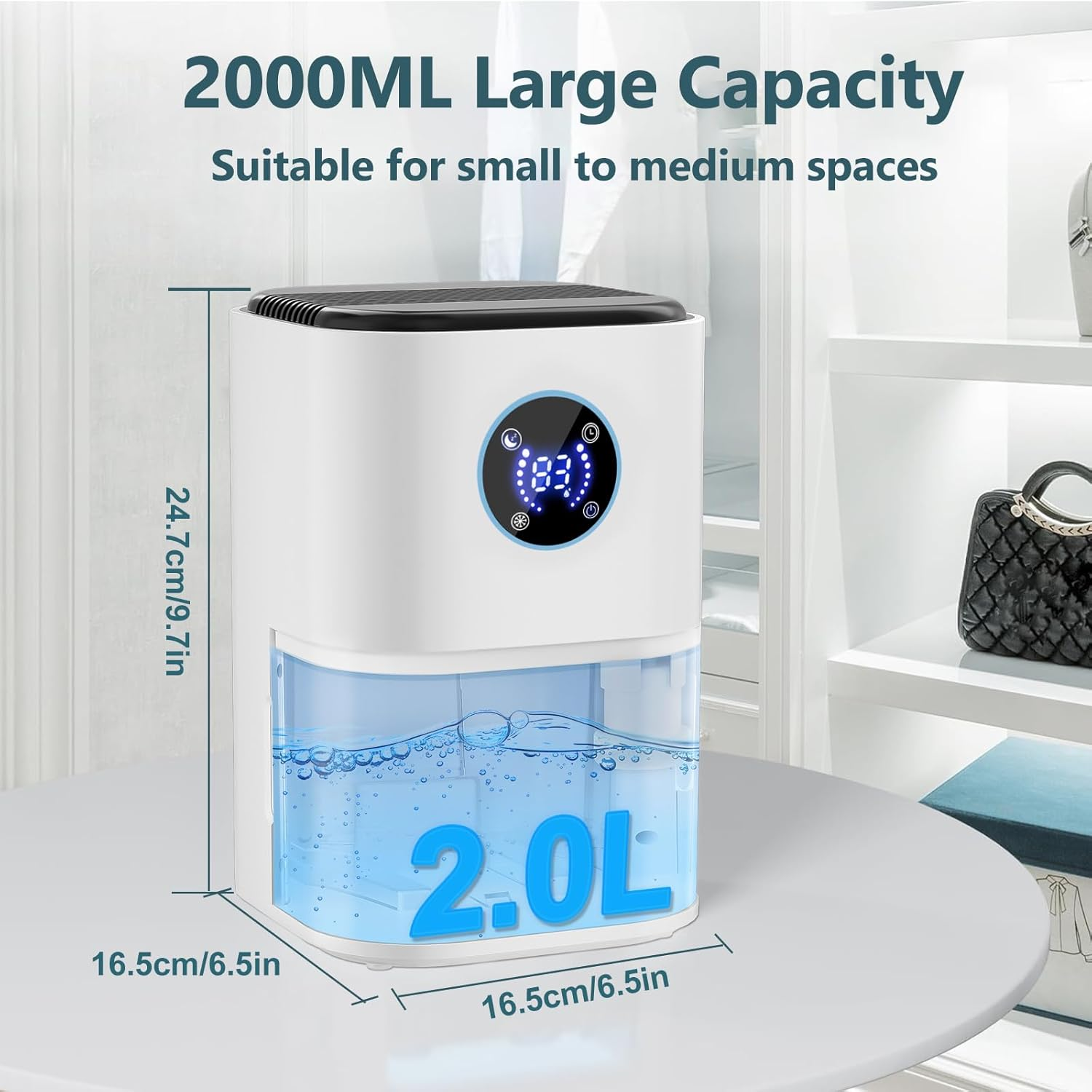 2000ML Dehumidifiers for Home, Multifunctional Air Purifier Dehumidifier with Touchscreen Control,Humidity Setting,7 Colorful Light,Quiet Sleep Mode,Auto Shut-Off,For Drying Clothes,Bedroom,Bathroom image number 1