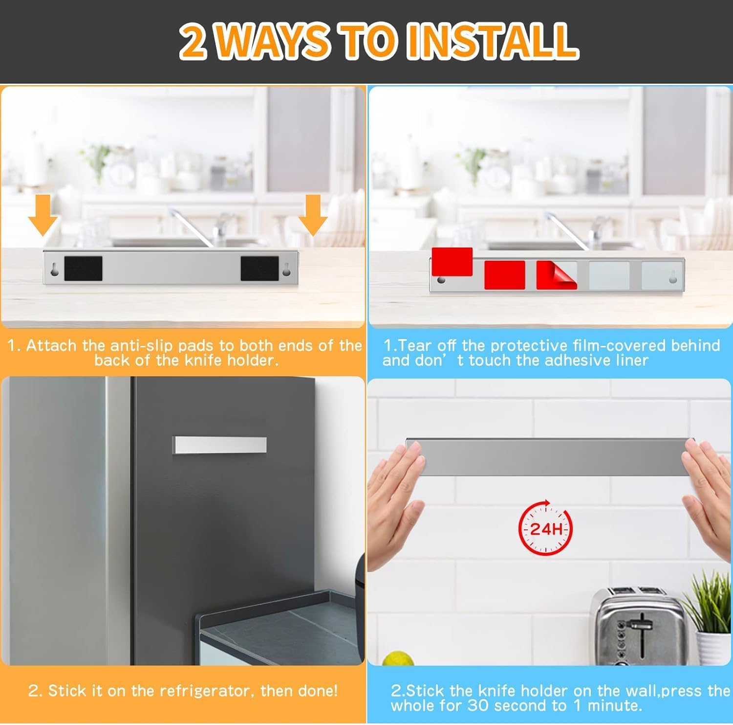 Ninonly 30 CM Magnetic Knife Holder for Refrigerator, Stainless Steel Double Sided Magnet Knife Strip for Wall, No Drilling Magnetic Knife Rack with Powerful Magnetic Pull Force Fridge Applicable image number 3