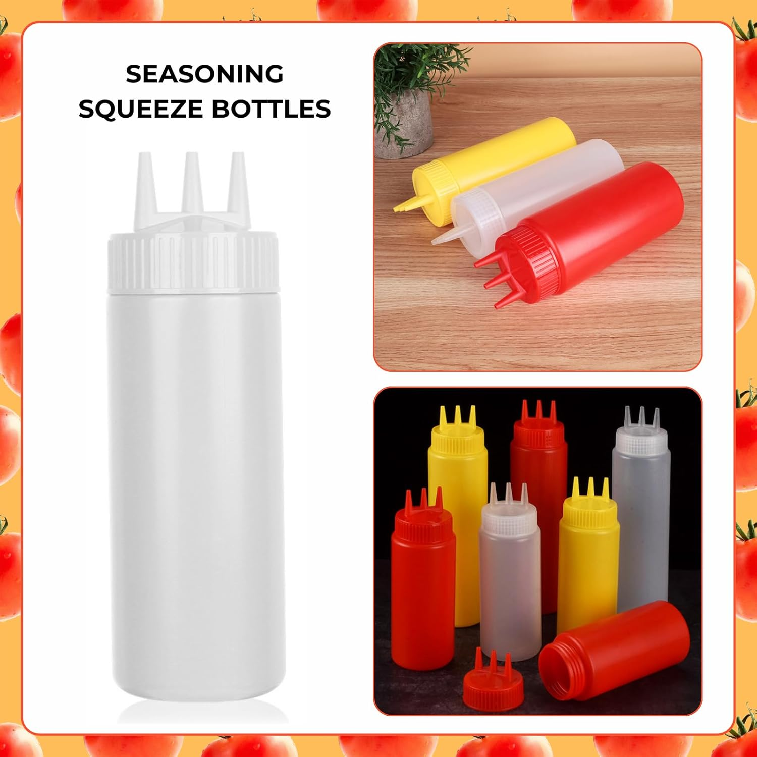 Beyonday 3Pcs Seasoning Bottles - 3 Hole Squeeze for Ketchup, Mustard, Dressing, Salad or Sauce (16Oz, White) image number 1