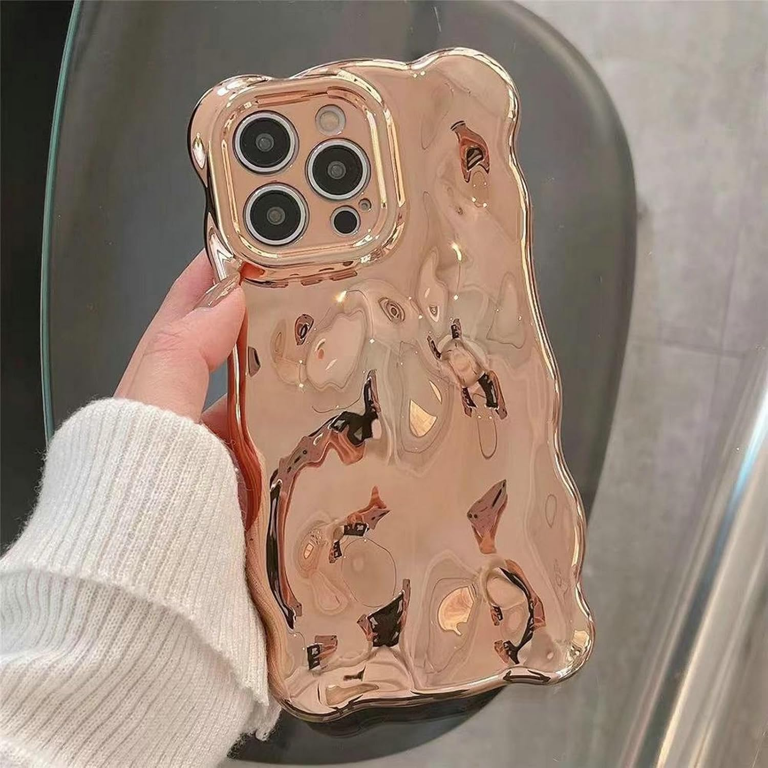 JANDM Case for Iphone 13 Pro Max,3D Wave Bubble Shape Ripple Chrome Pattern Soft Non-Yellowing Bumper Case Glitter Shiny Camera Shockproof Women Girls Cover Case for Iphone 13 Pro Max -Silver