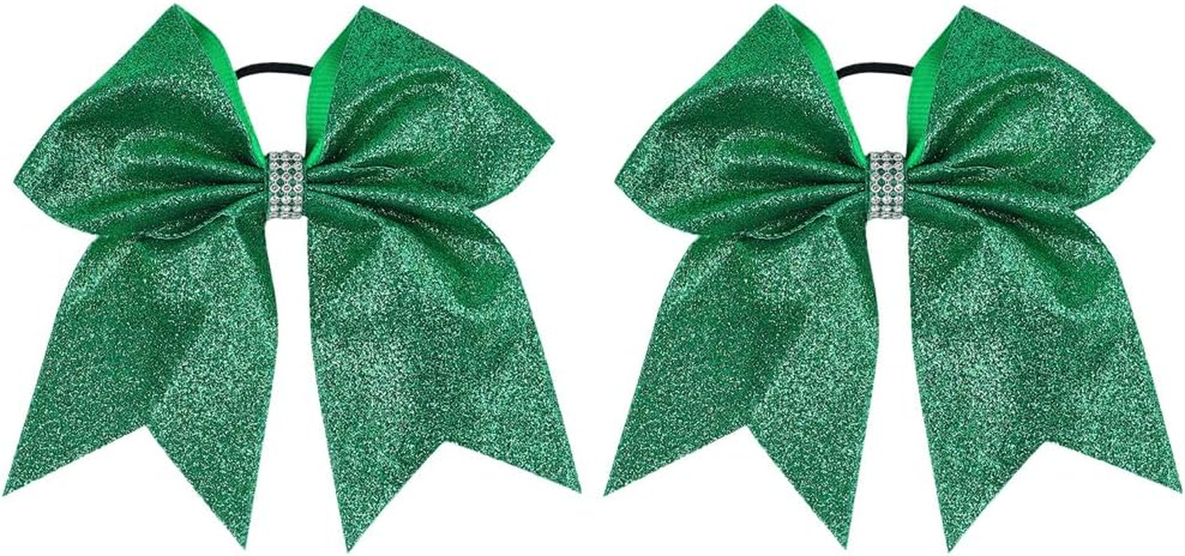 2 Pack Large Glitter Hair Bows Cheerleader Hair Ties Glitter Sequins Ponytail Holder Cheerleading Hair Ties Sports Hair Accessories Green image number 1