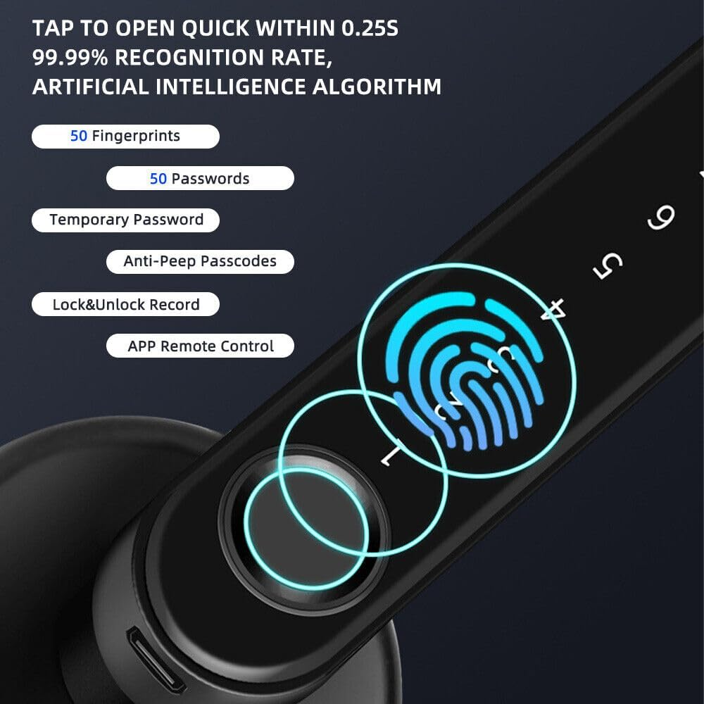 Xenocam Fingerprint Smart Door Lock with Keypad Handle for Home, Apartment, Office, Front Door, Bedroom, Keyless Entry Door Lock image number 3