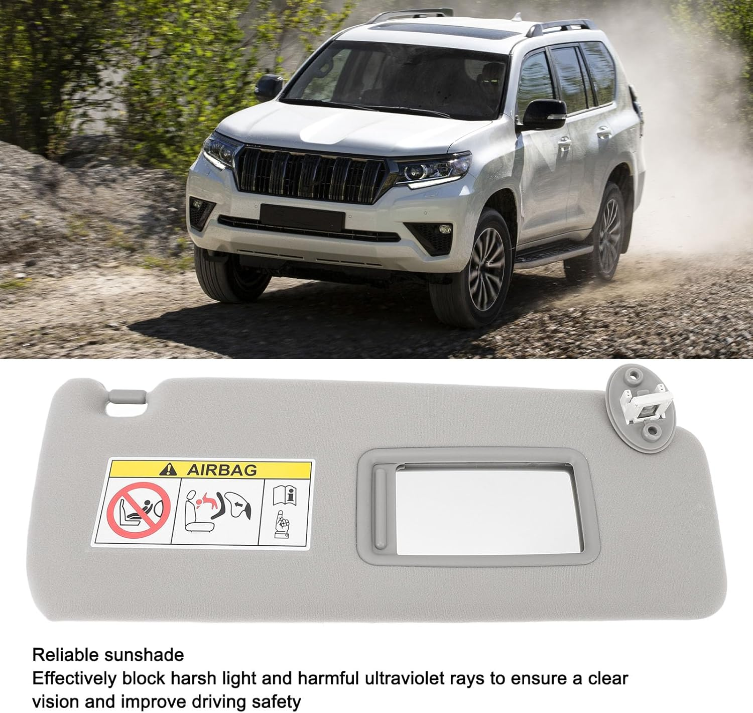 Gray Sun Visor Replacement for Land Cruiser Prado 2010-2023, ABS Elegant Sun Blocking Grey Rear View Sun Shielding Board with Makeup Mirror, Left Driver Side Sun Visor (Right) image number 3