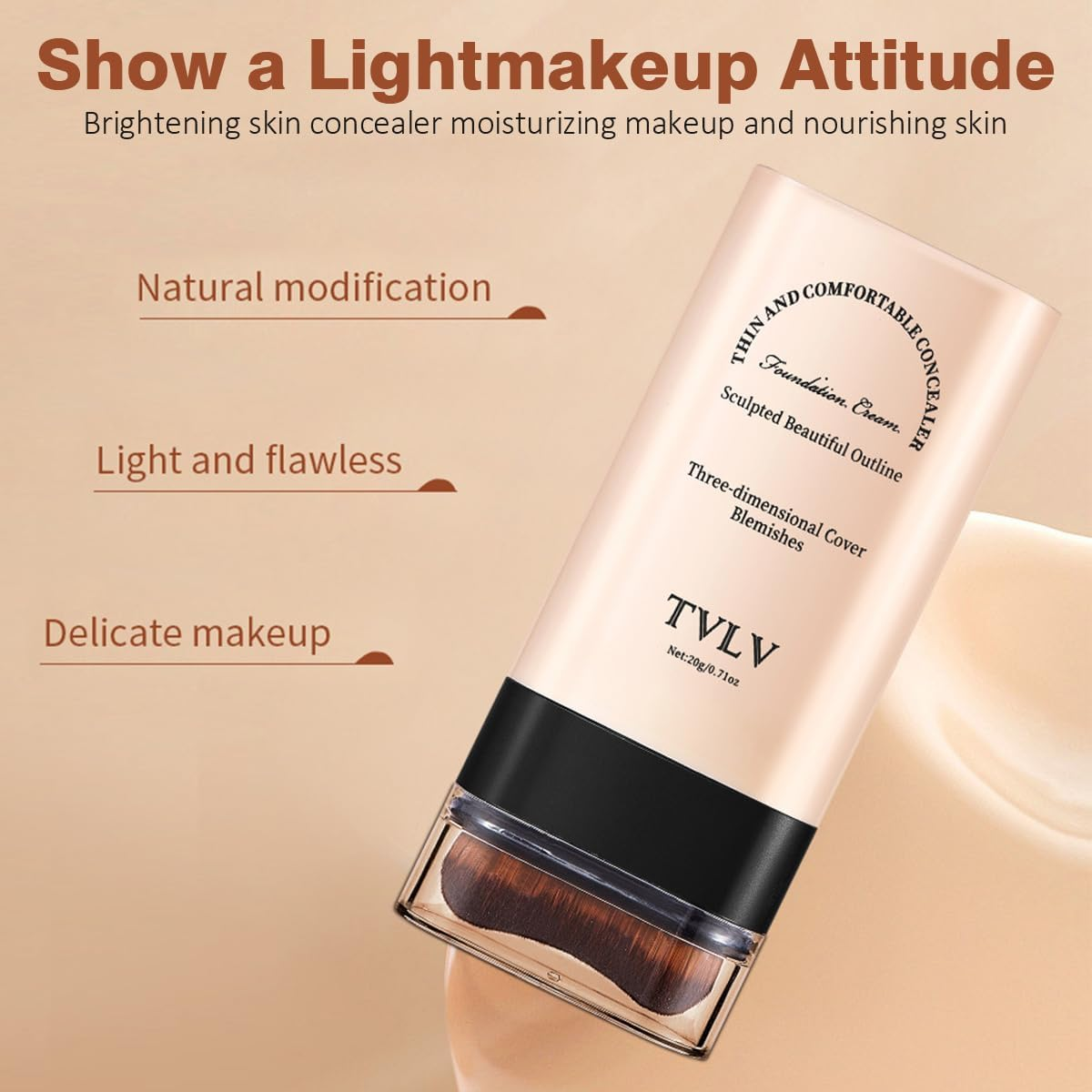 Face Foundation Stick Long-Wear Hydrating Lightweight Contour Brighten Solid Tinted Foundation Stick with Brush Multi-Use Blemish Contouring Face Concealer Beauty Makeup for All Skin Types (03#Beige) image number 2