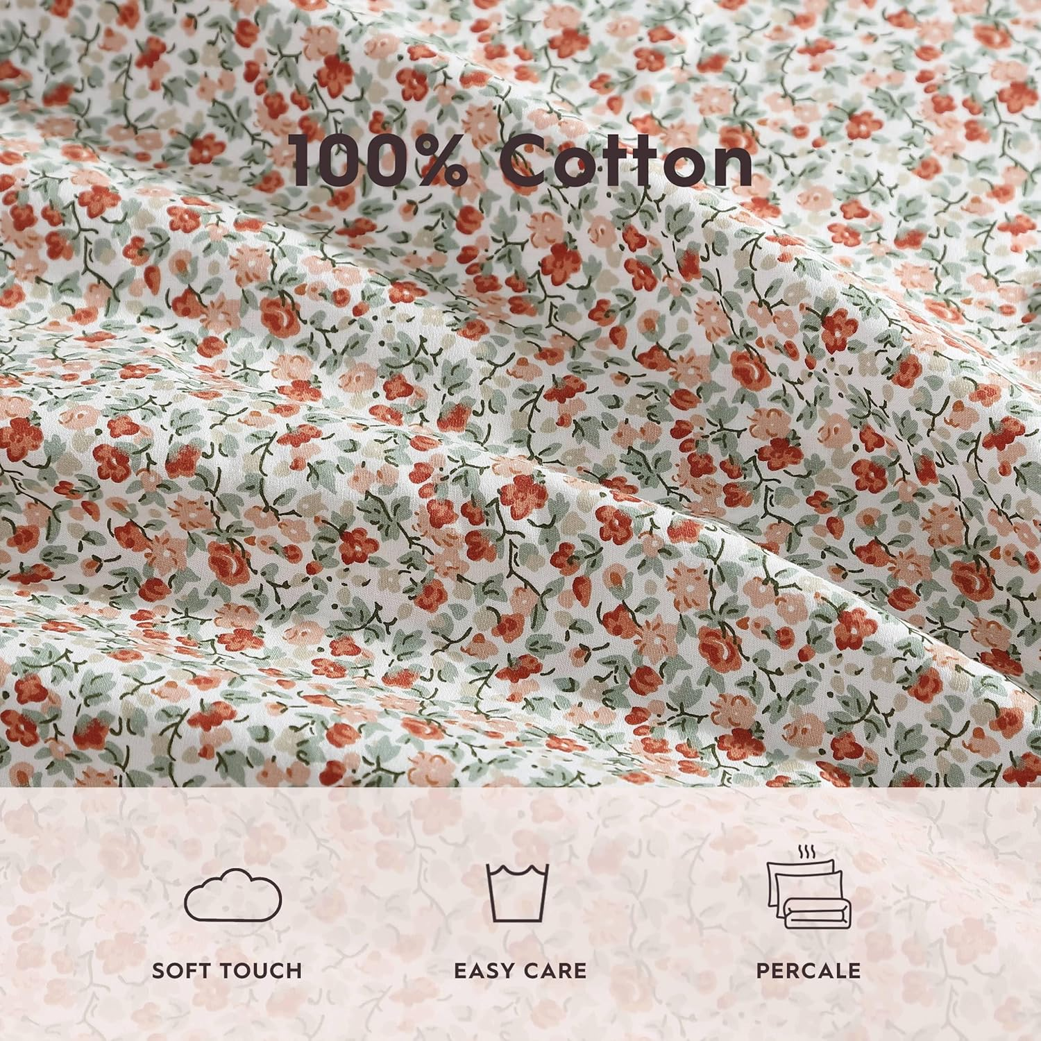 Laura Ashley - Full Sheets, Cotton Percale Bedding Set, Lightweight & Breathable Home Decor (Emogene Burnt Orange, Full) image number 4