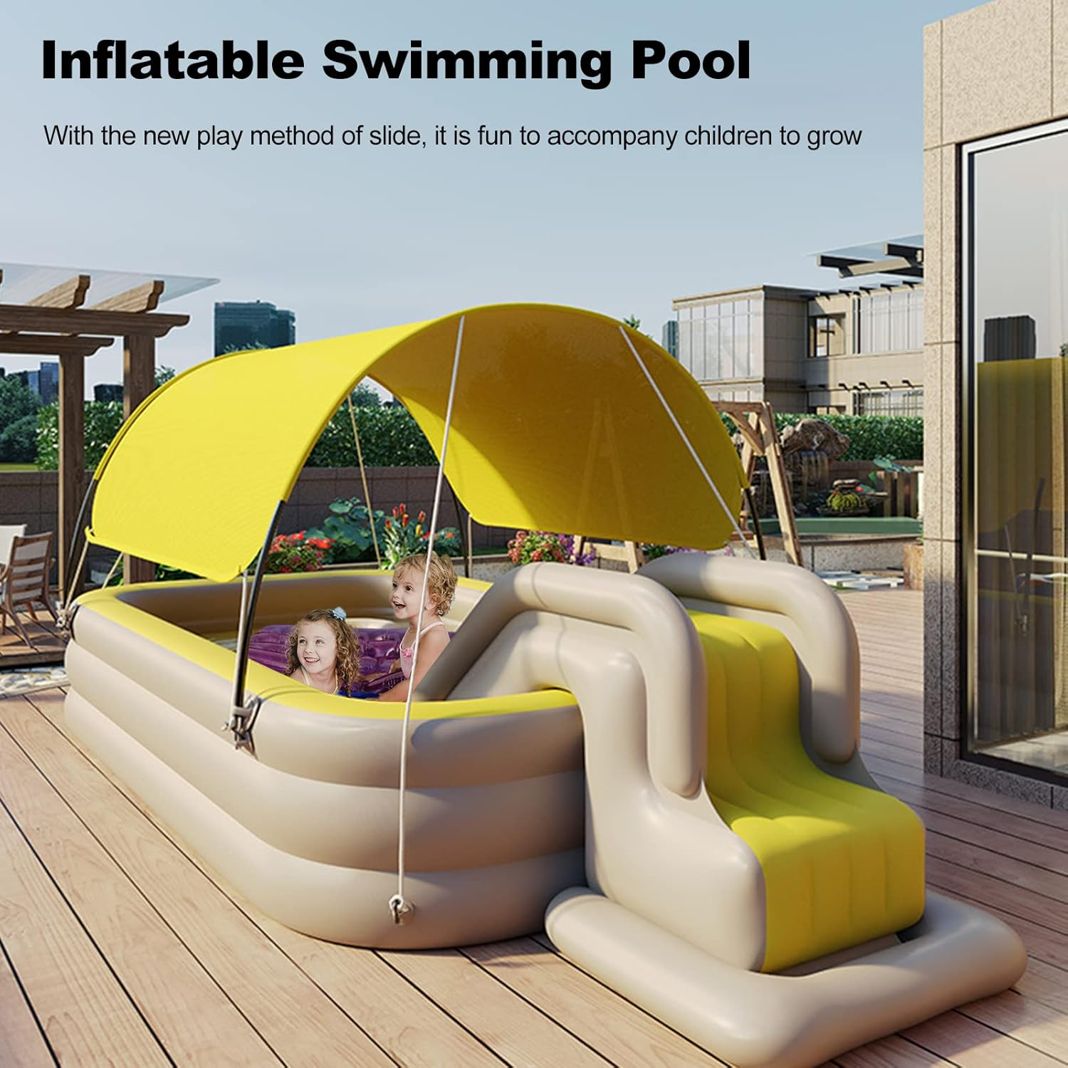 Ergocar Inflatable Swimming Pool with Water Slide, Inflatable Slide Water Pool with Awning, Inflatable Mega Bouncy Castle Water Park, Swim Centre Pools for Backyard, Garden, Summer Water Party image number 4