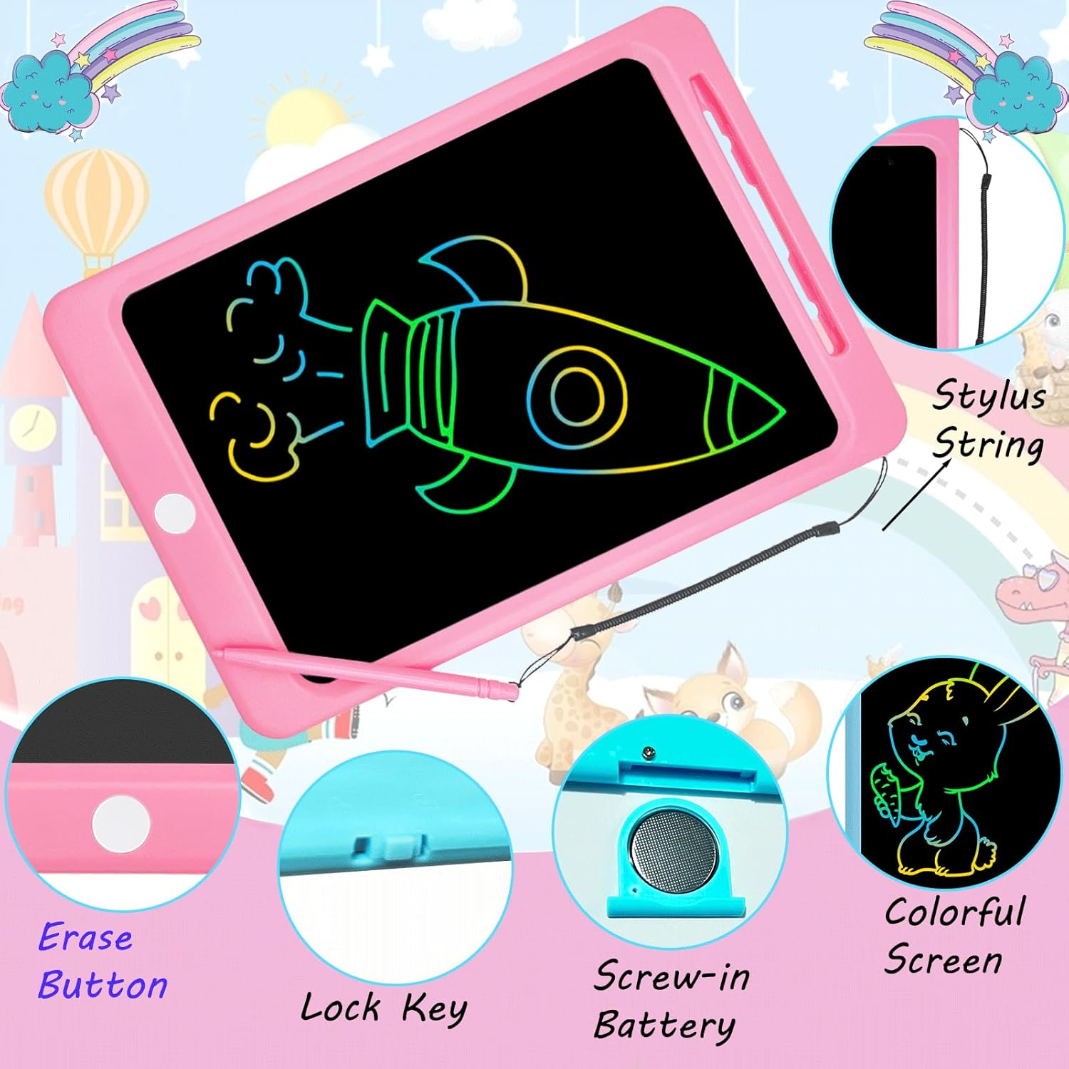 Toys for Girls,Lcd Writing Tablet 12Inch,Colorful Doodle Board Electronic Drawing Tablet for Kids Age 3-8 Years Christmas Birthday Gifts Travel Essentials,Pink image number 4