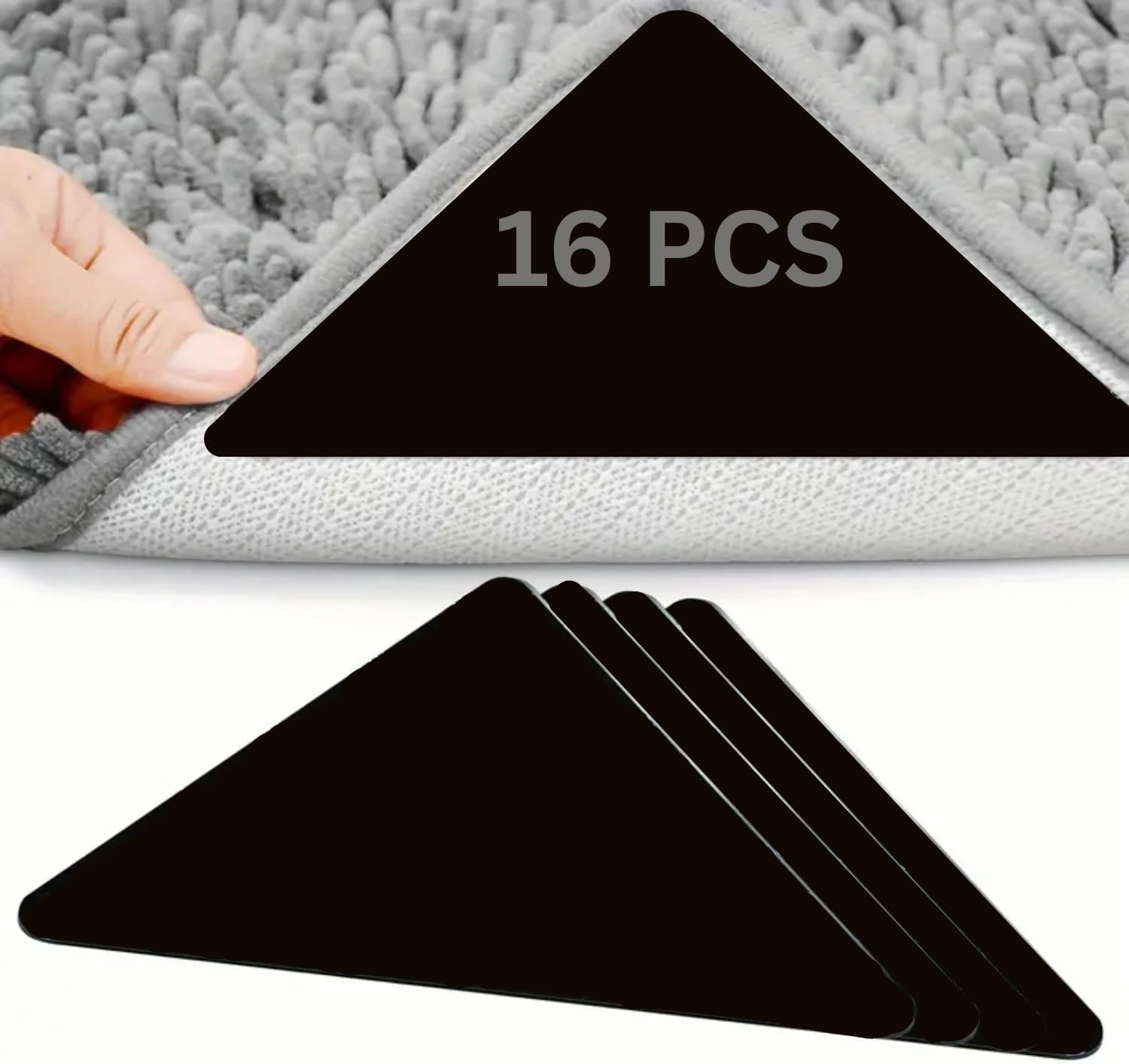 Spendeal 16 Pcs Rug Grippers, Double Sided anti Curling Non Slip Reusable Rug Pad, Washable Rug Tape for Hardwood Floors, Tile Floors, Carpets, Floor Mats, Wall (16, Triangle) image number 1