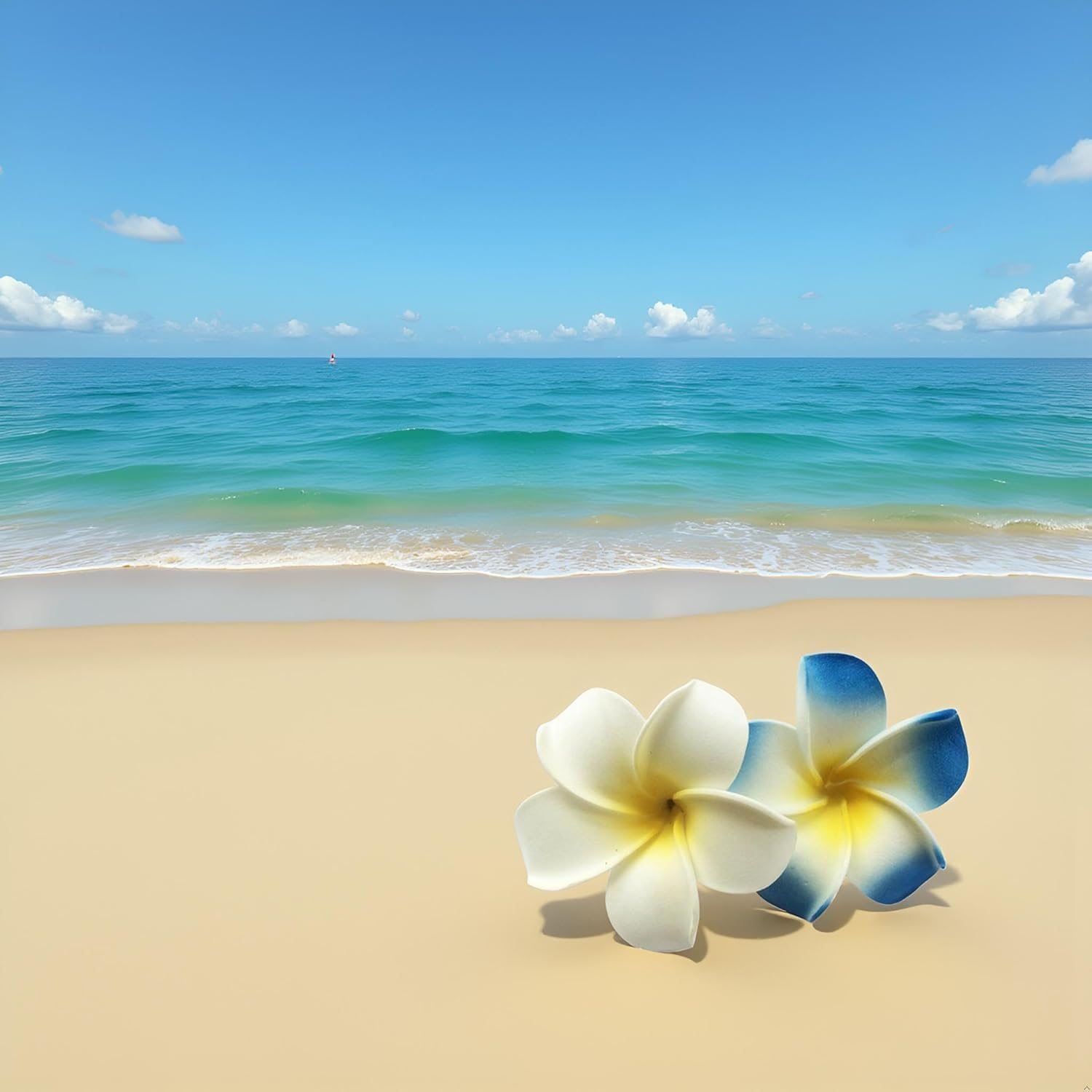 4Pcs Hawaiian Flower Hair Clips, White and Blue, 7Cm, Foam Head Flower Party Beach Hair Clip Hair Accessories image number 4