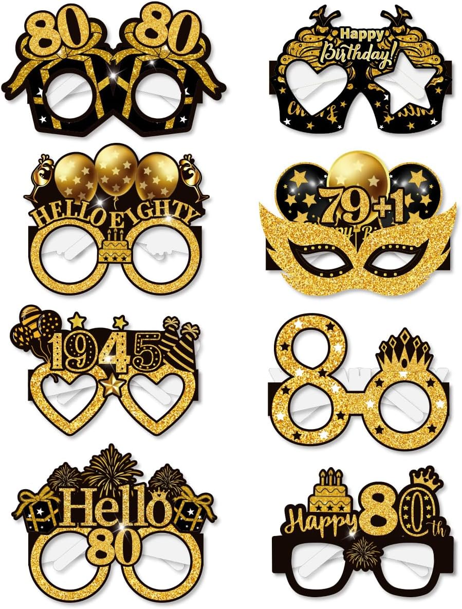 Palumma 8 Pcs Funny Happy Birthday Glasses Black Gold Happy Birthday Glasses, Birthday Decorations for Men Party Glasses for Adults Photo Props Decorations image number 1