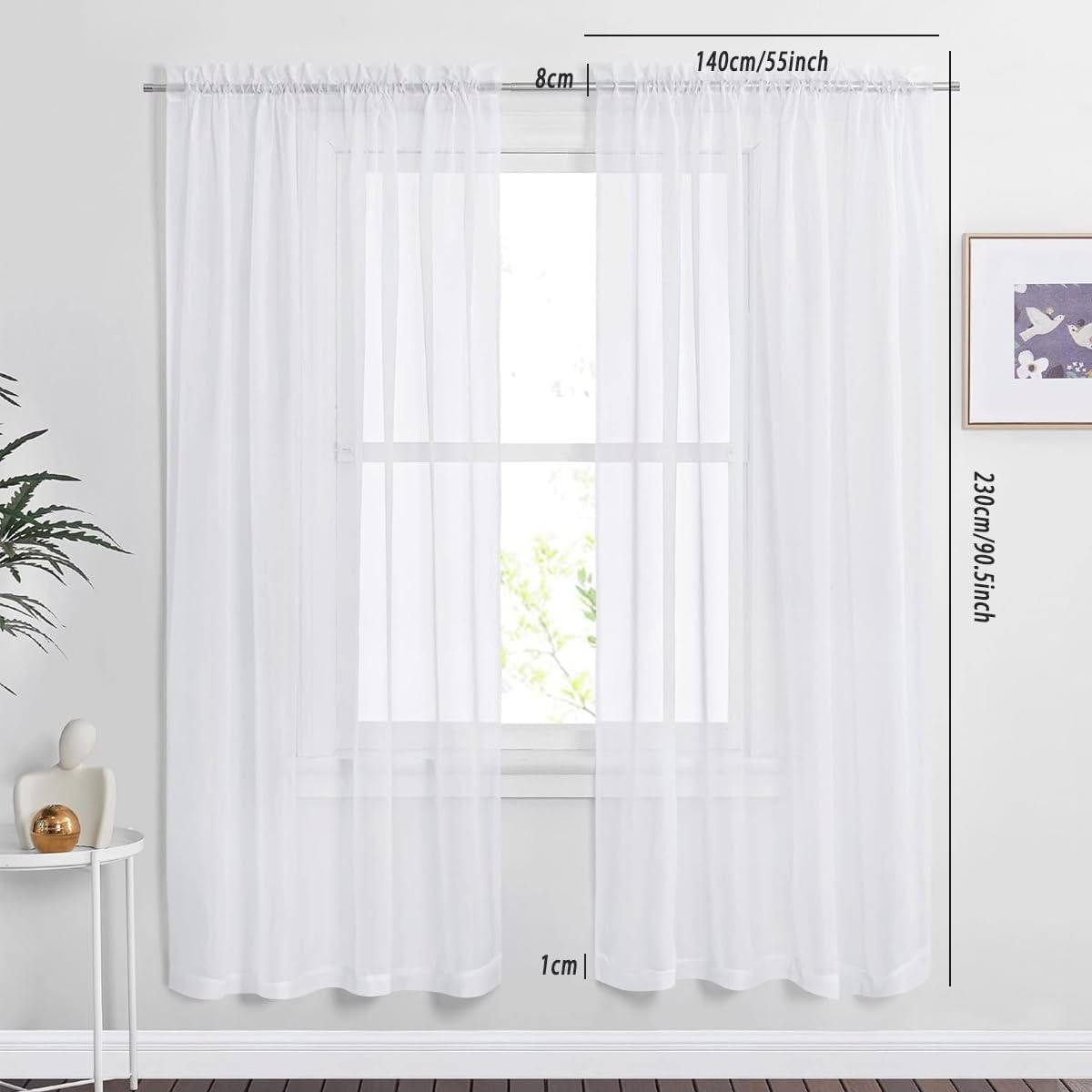 AIMALL Sheer Voile Curtain Panel for Bedroom, Rod Pocket Window Drapes, Polyester, 55X90 Inches, Available in Black, White, Pink image number 2