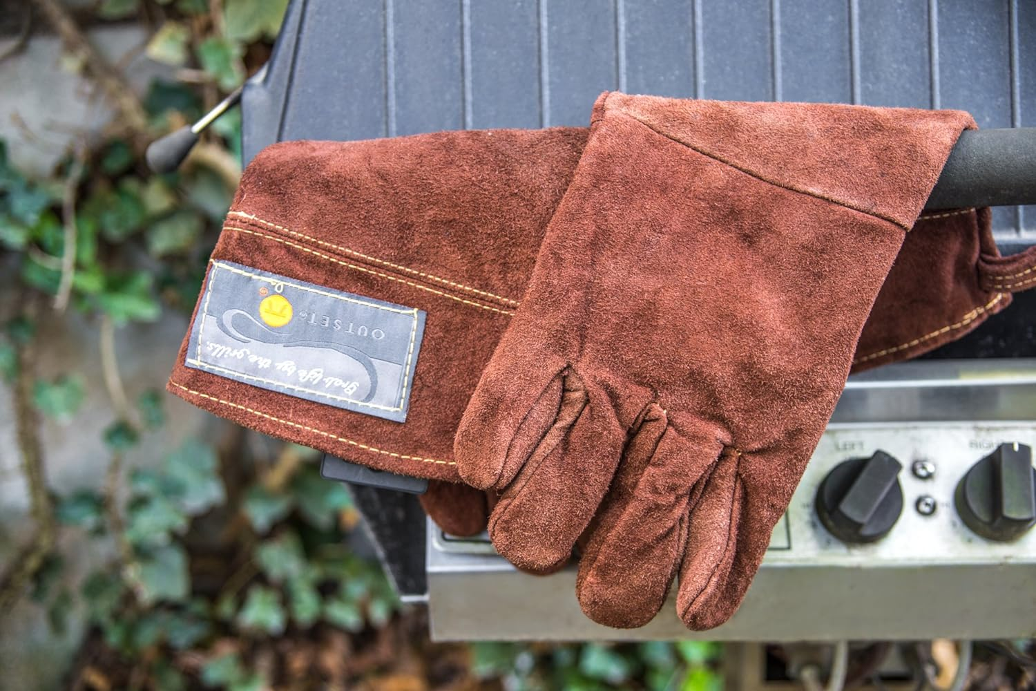 Outset Leather Grill Gloves, Set of 2 Brown Leather BBQ Gloves image number 3