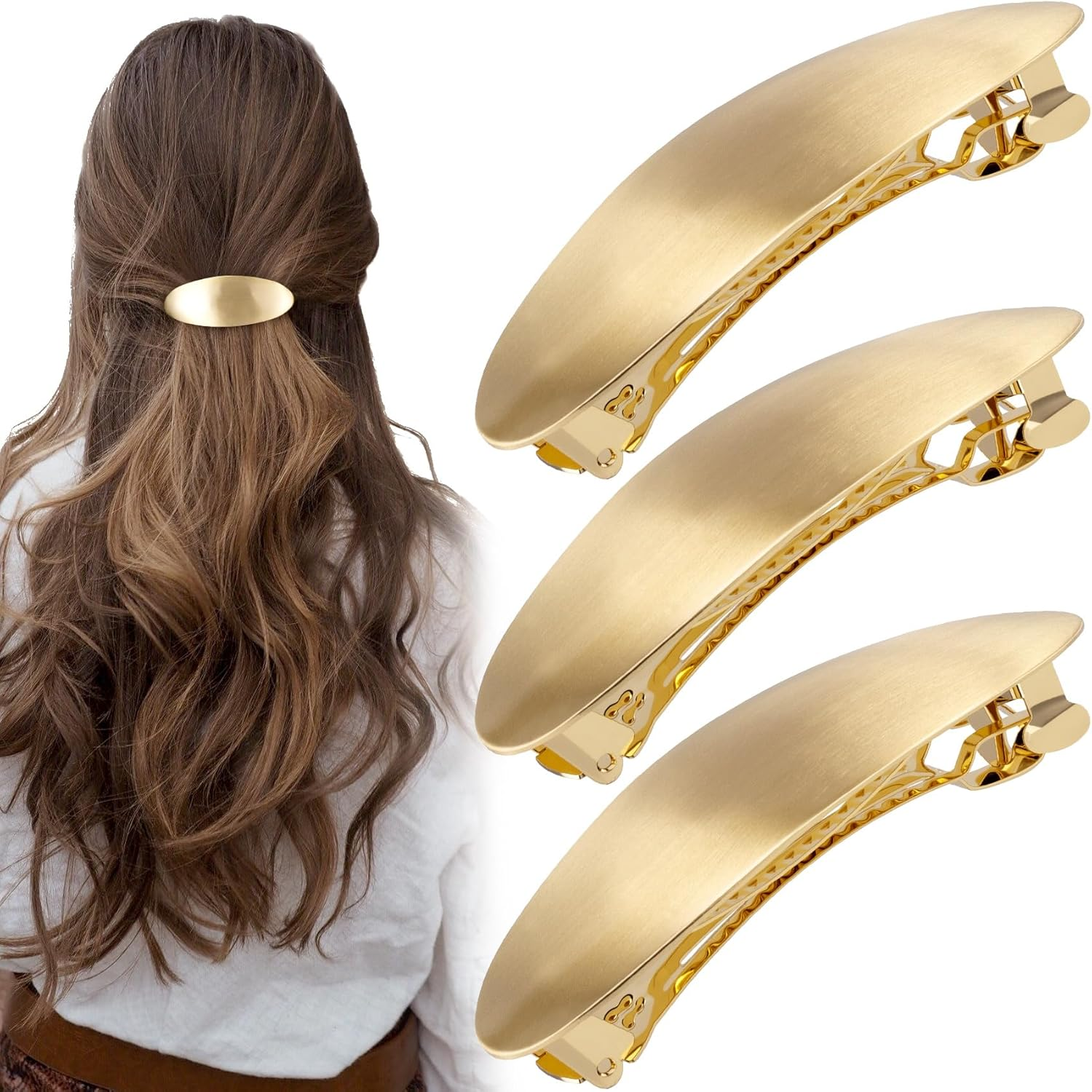 3Inch Oval Hair Barrette Vintage Metal Large Hair Clip Silver French Wedding Prom Formal Hair Accessories for Women Girls Long Thick Hair